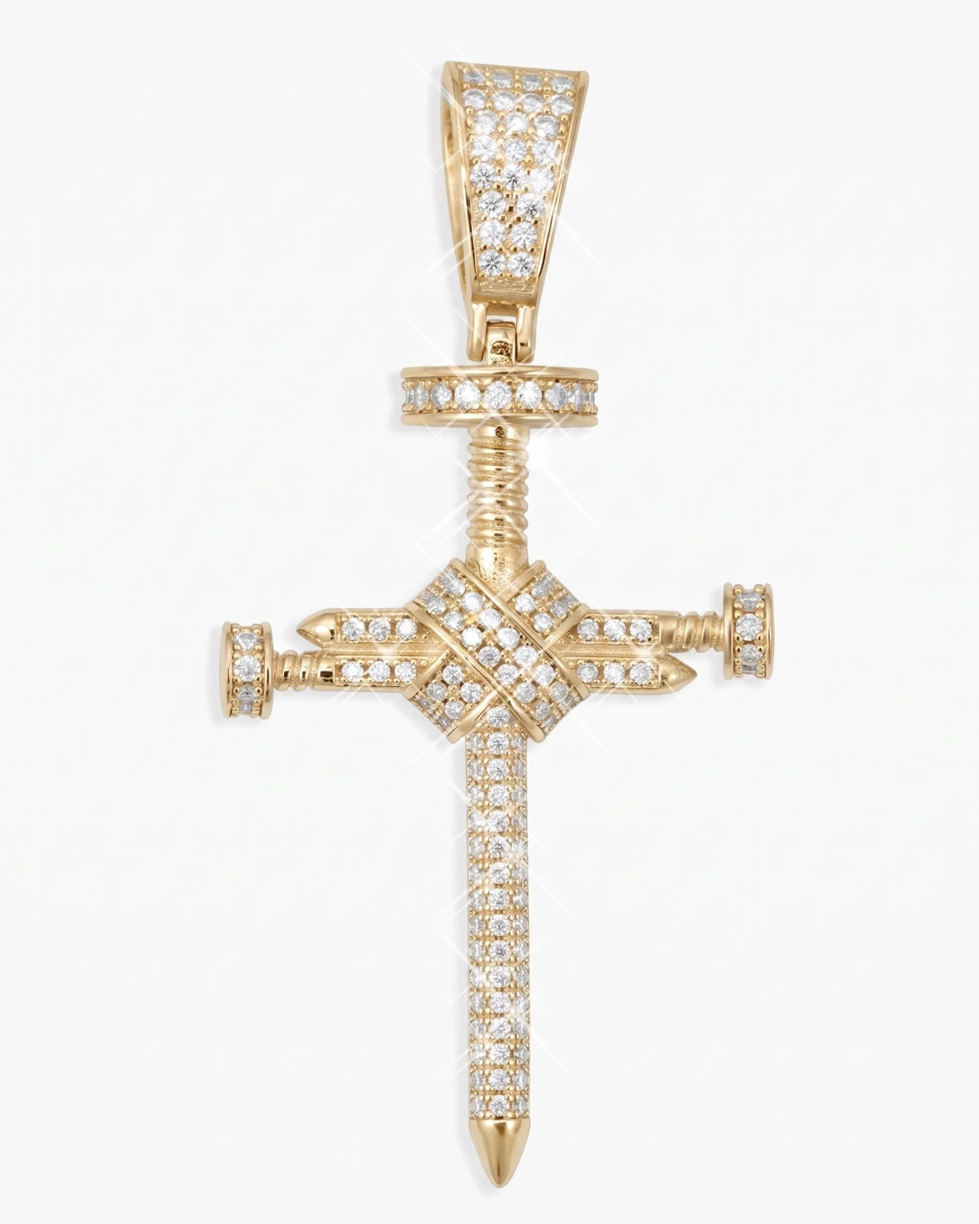 Moissanite Nail Cross Pendant 14K Gold (view 9 of 12)