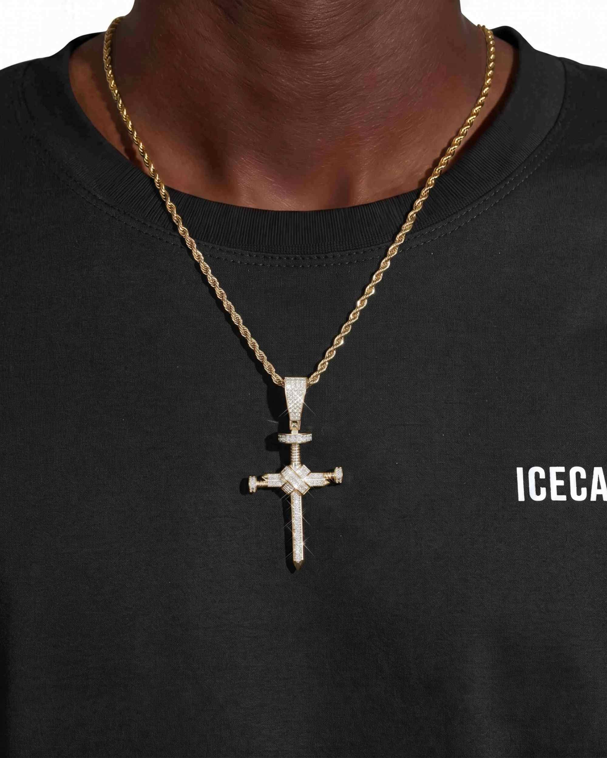 Moissanite Nail Cross Pendant 14K Gold (view 10 of 12)