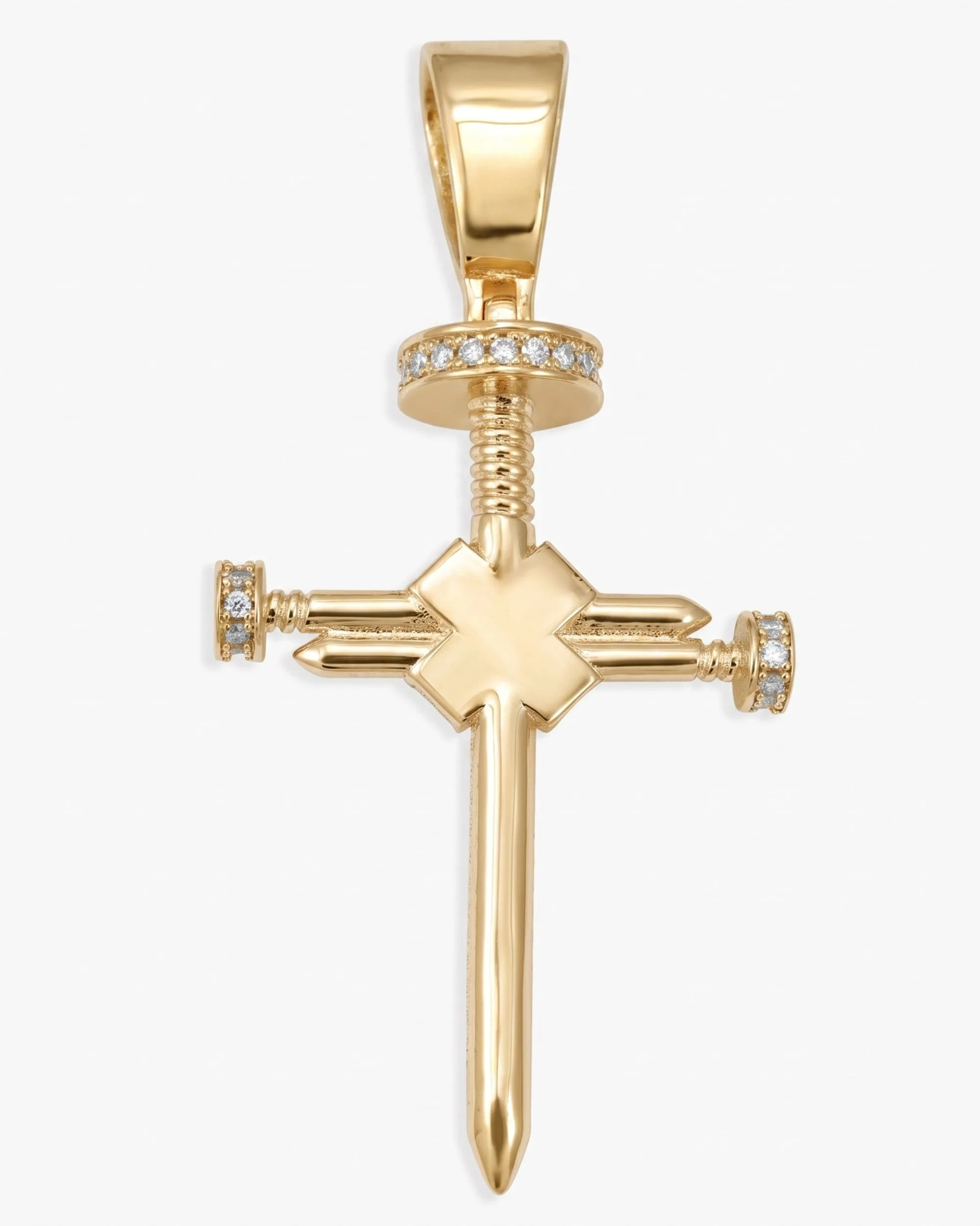 Moissanite Nail Cross Pendant 14K Gold (view 11 of 12)