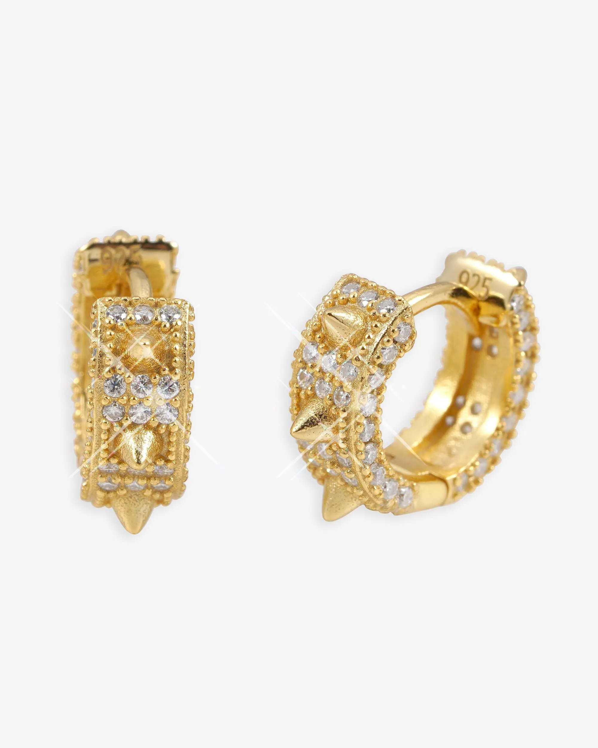 Moissanite Spiked Huggie Earrings 14K Gold (view 2 of 6)