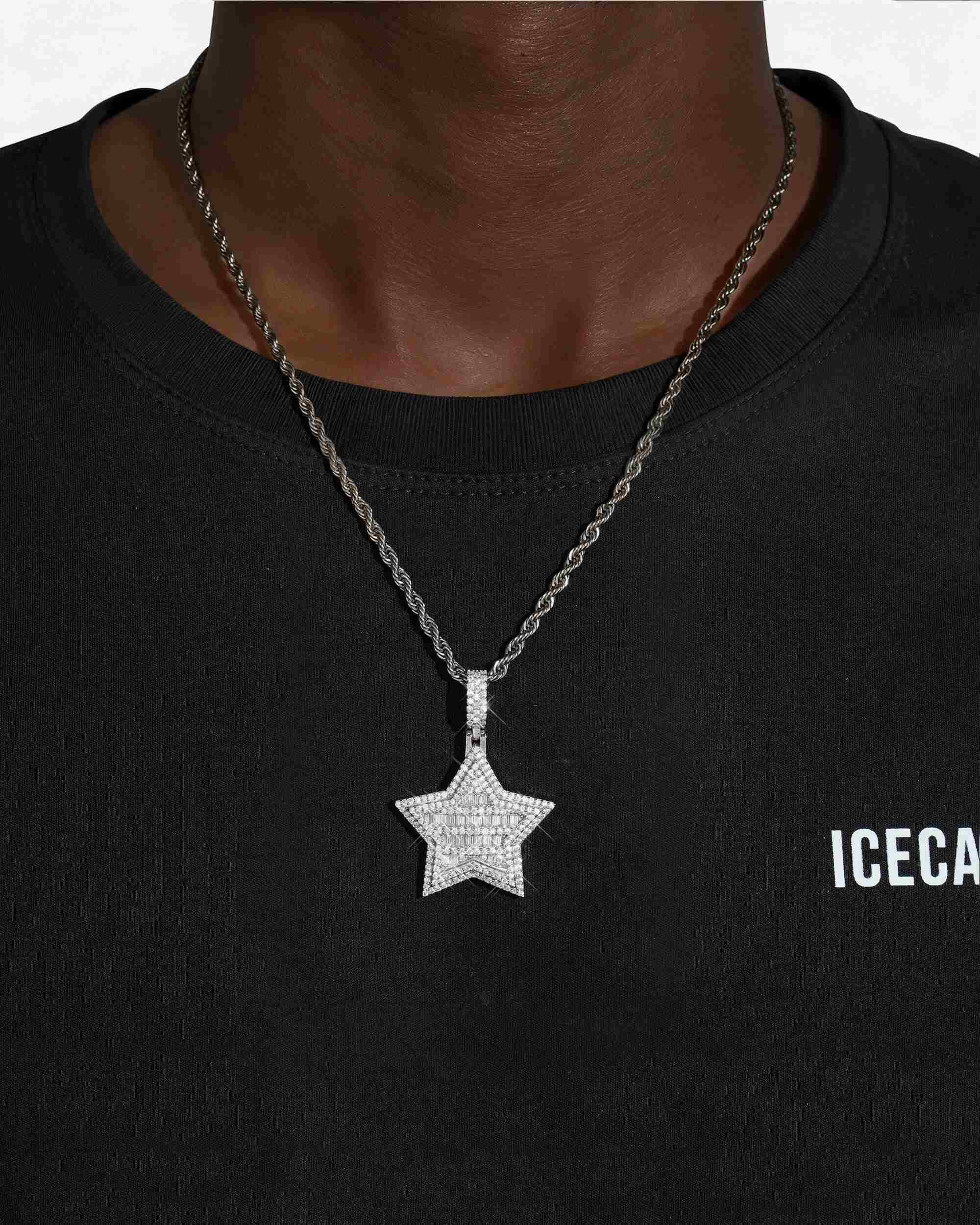 Moissanite Baguette Star Pendant 14K Gold (view 2 of 12)