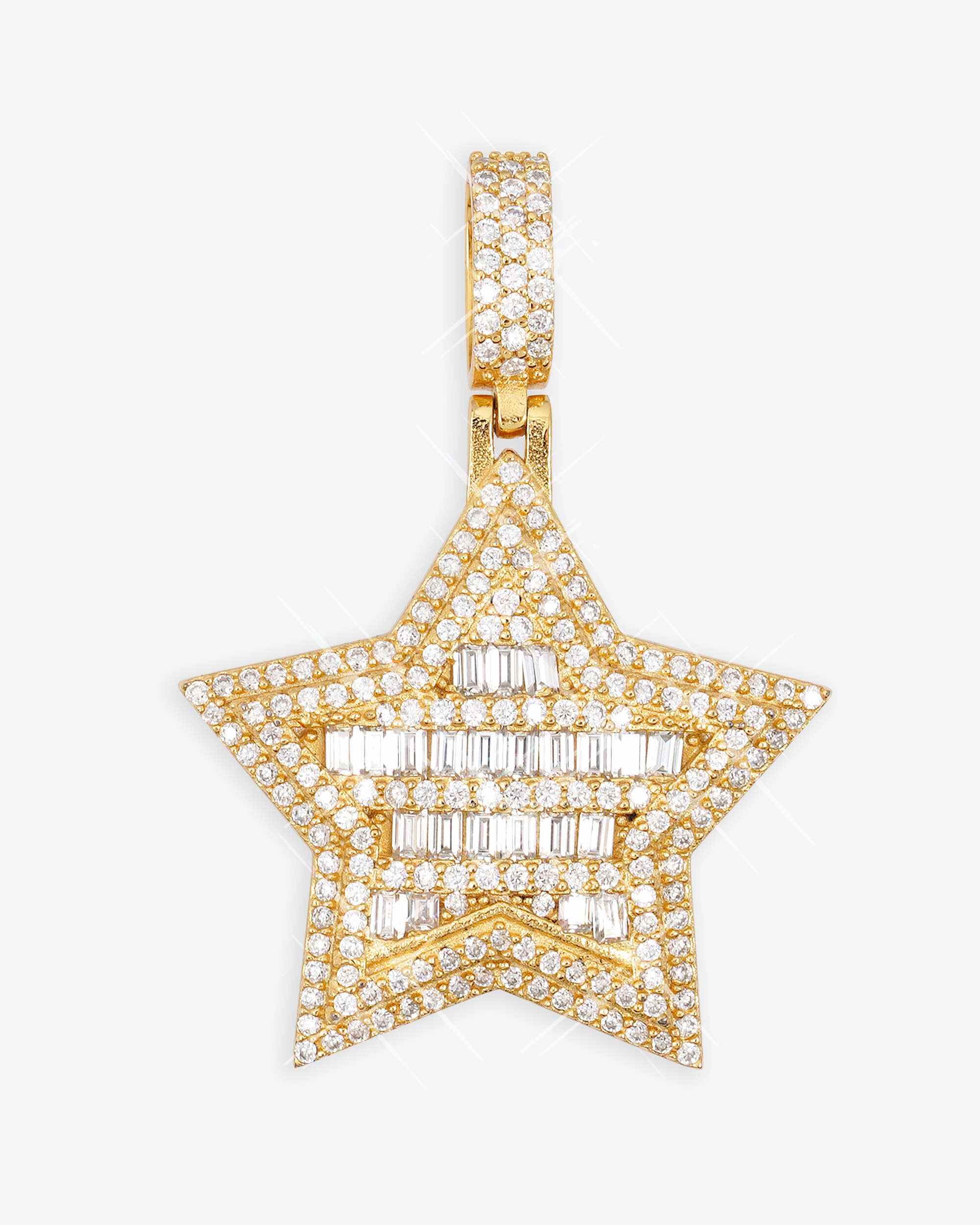 Moissanite Baguette Star Pendant 14K Gold (view 5 of 12)