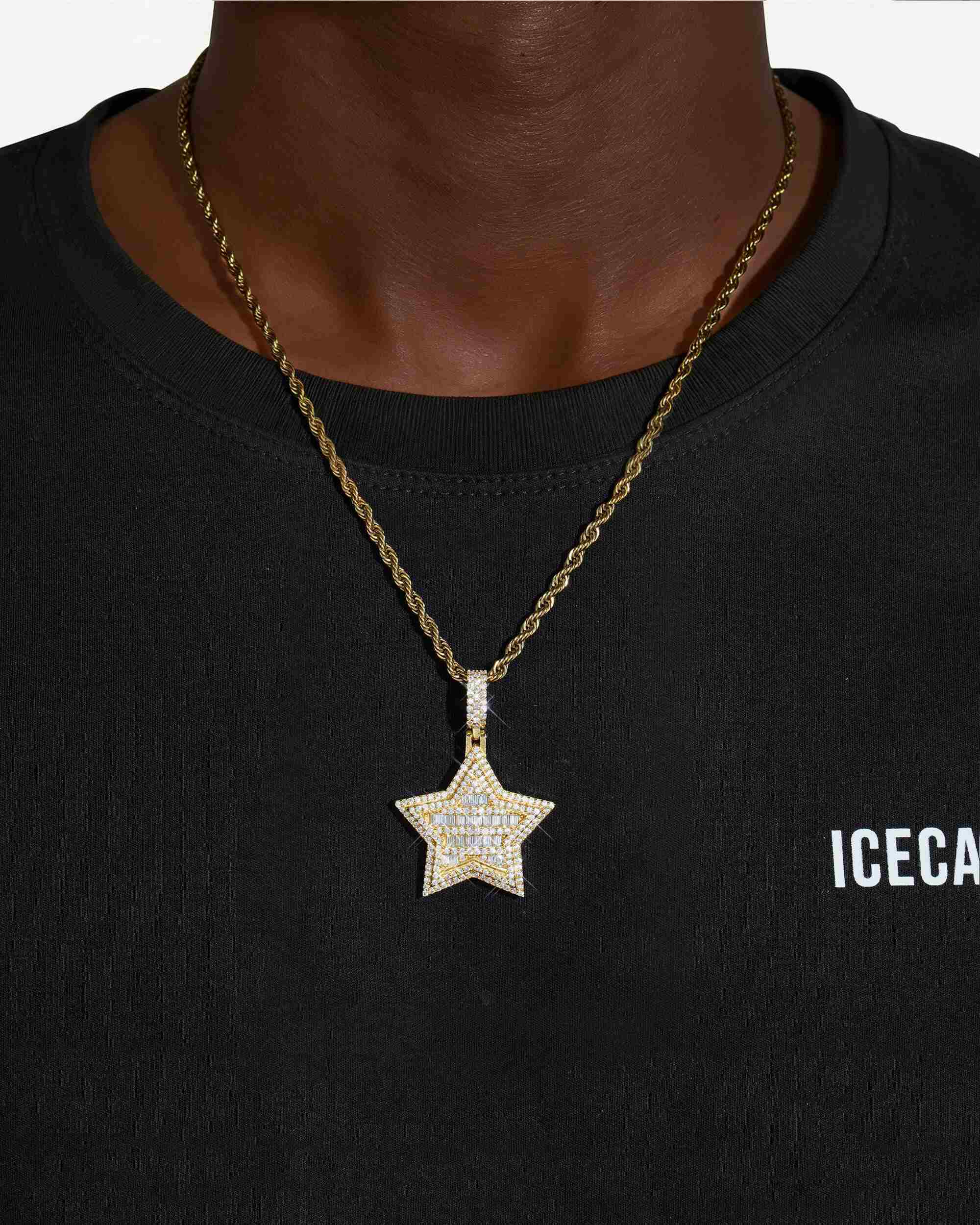 Moissanite Baguette Star Pendant 14K Gold (view 6 of 12)