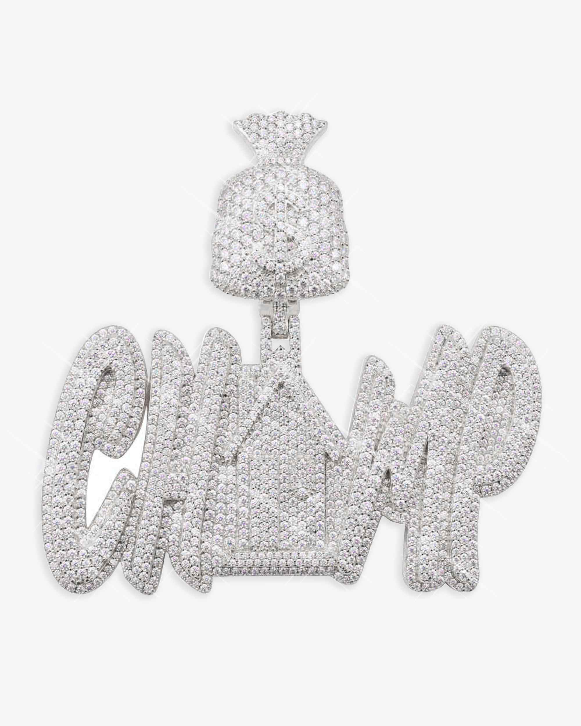 Custom Moissanite Trap House Pendant 14K White Gold