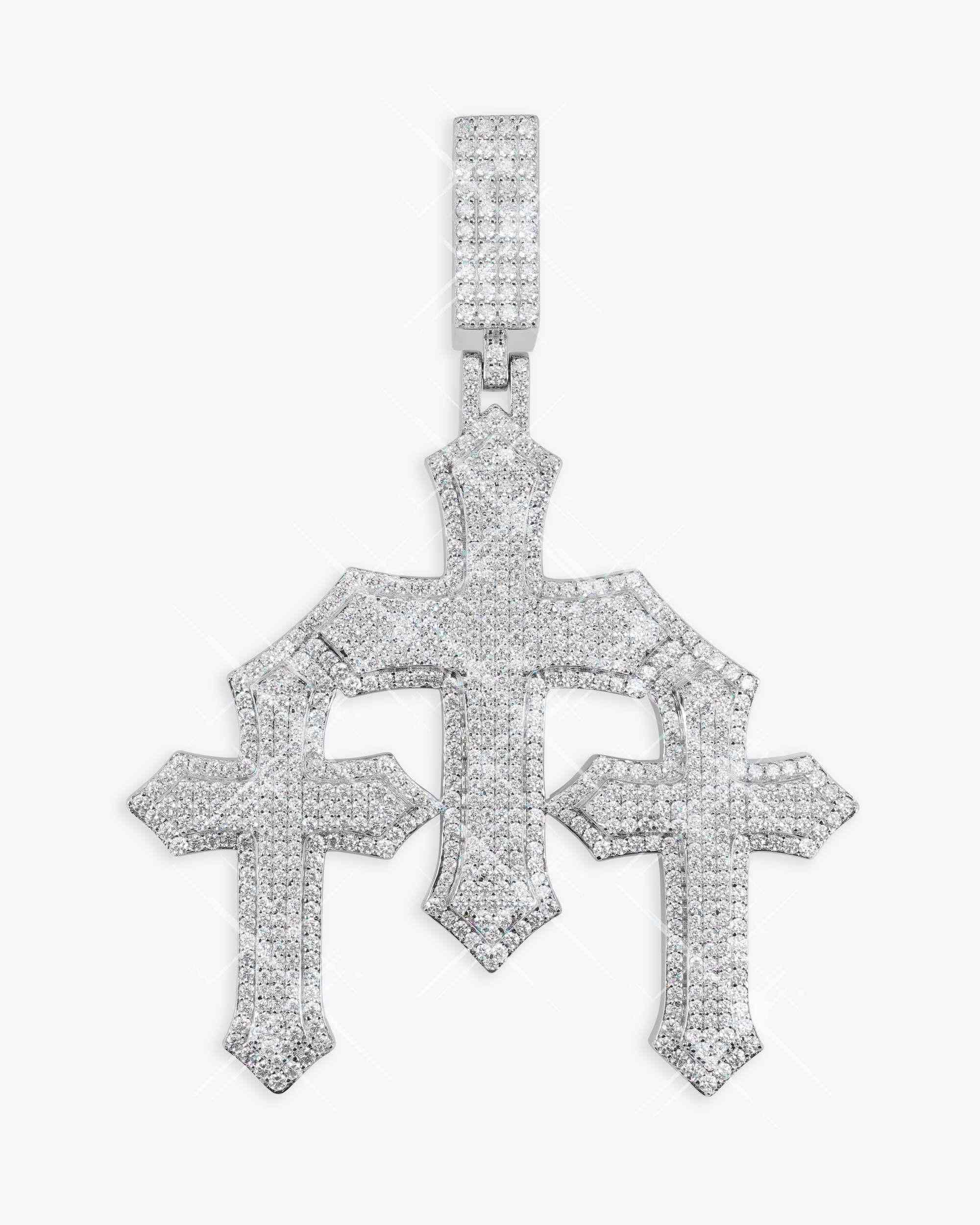 Moissanite Triple Cross Pendant 14K Gold