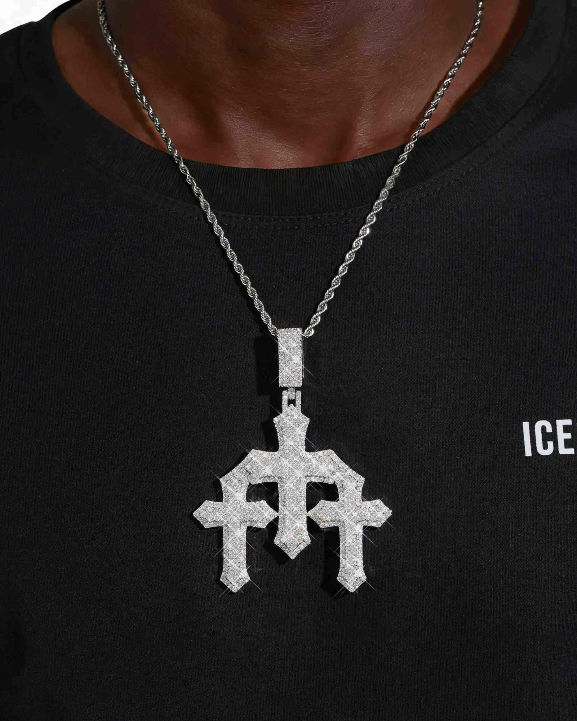 Moissanite Triple Cross Pendant 14K Gold (view 2 of 12)