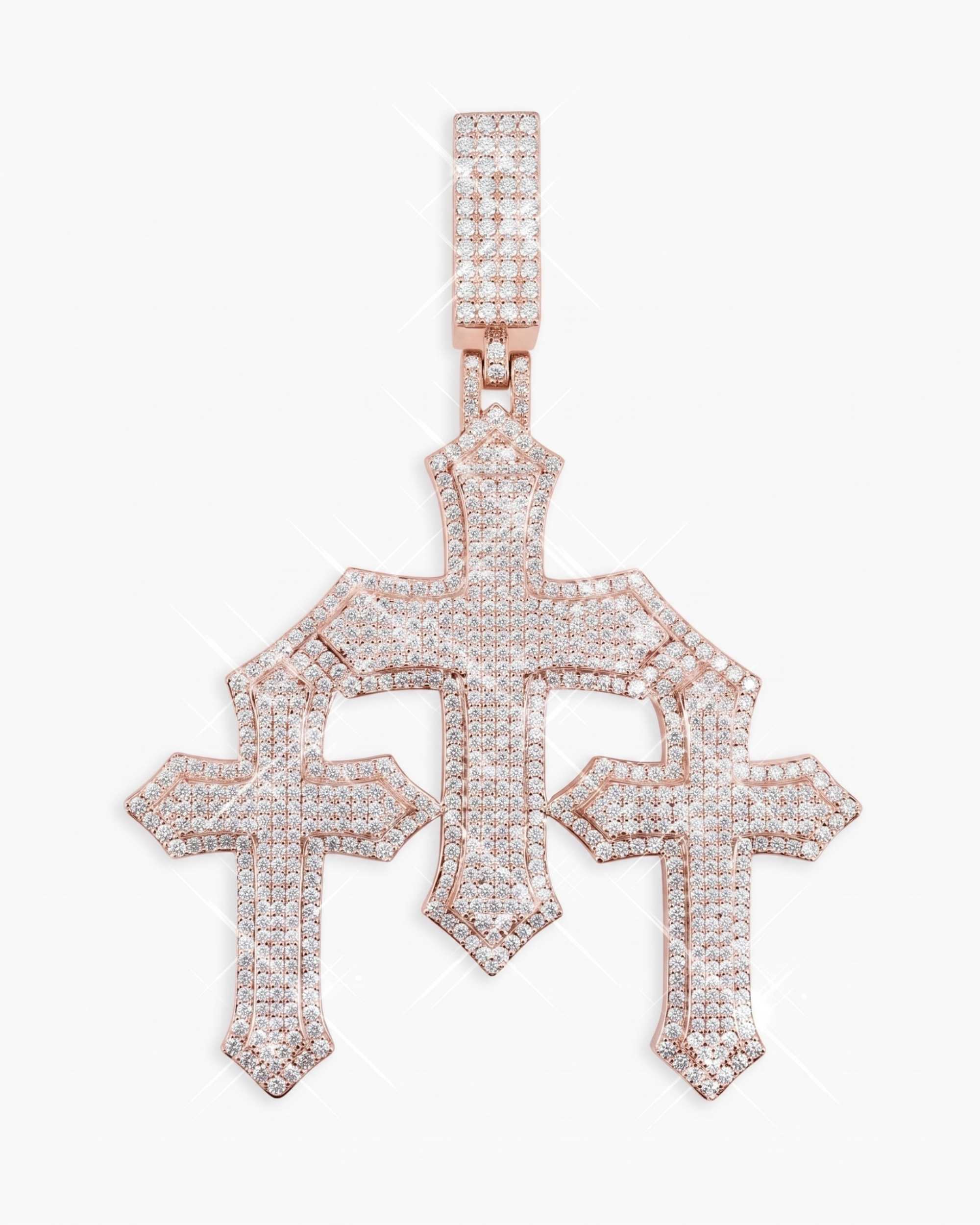 Moissanite Triple Cross Pendant 14K Gold (view 5 of 12)