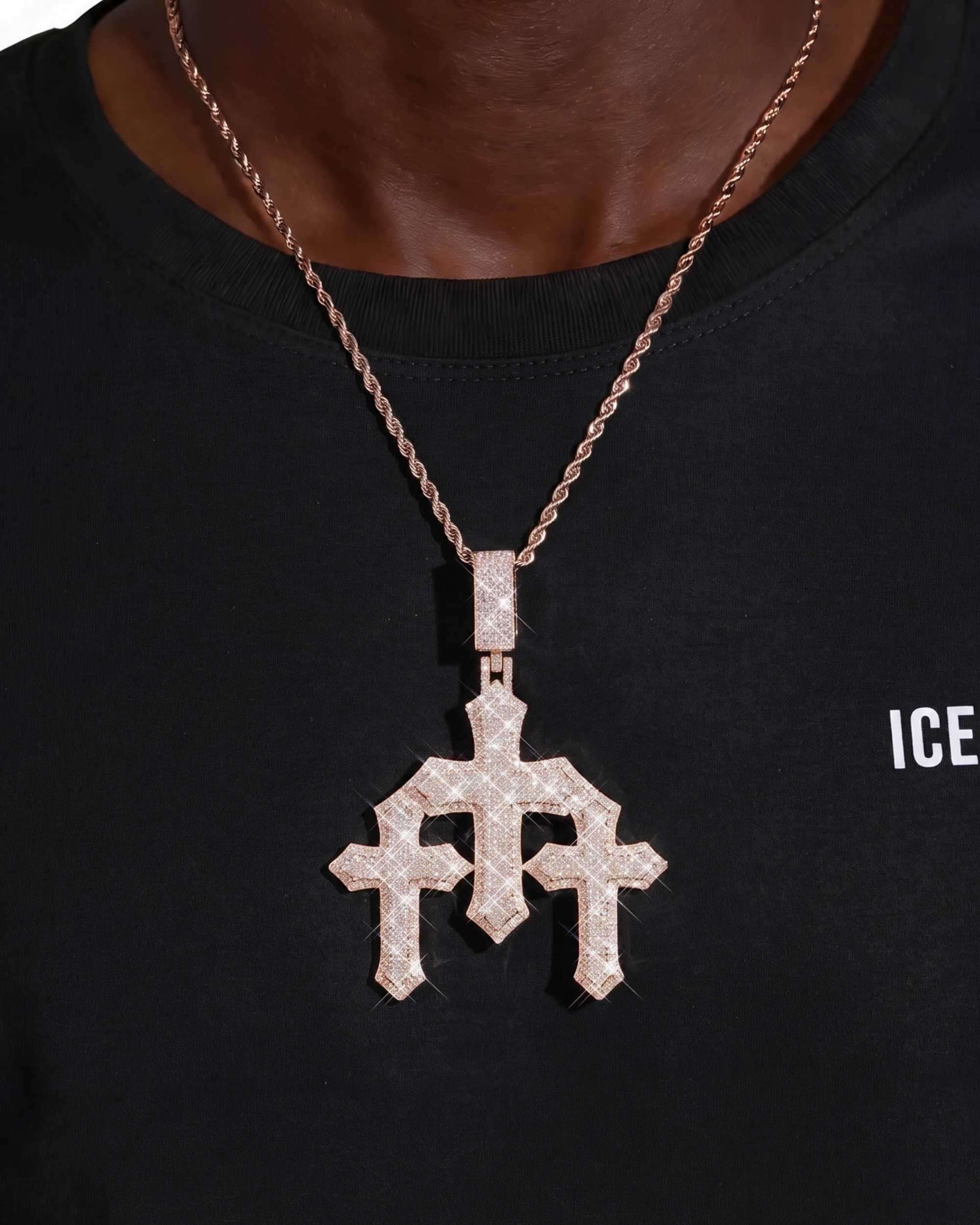 Moissanite Triple Cross Pendant 14K Gold (view 6 of 12)