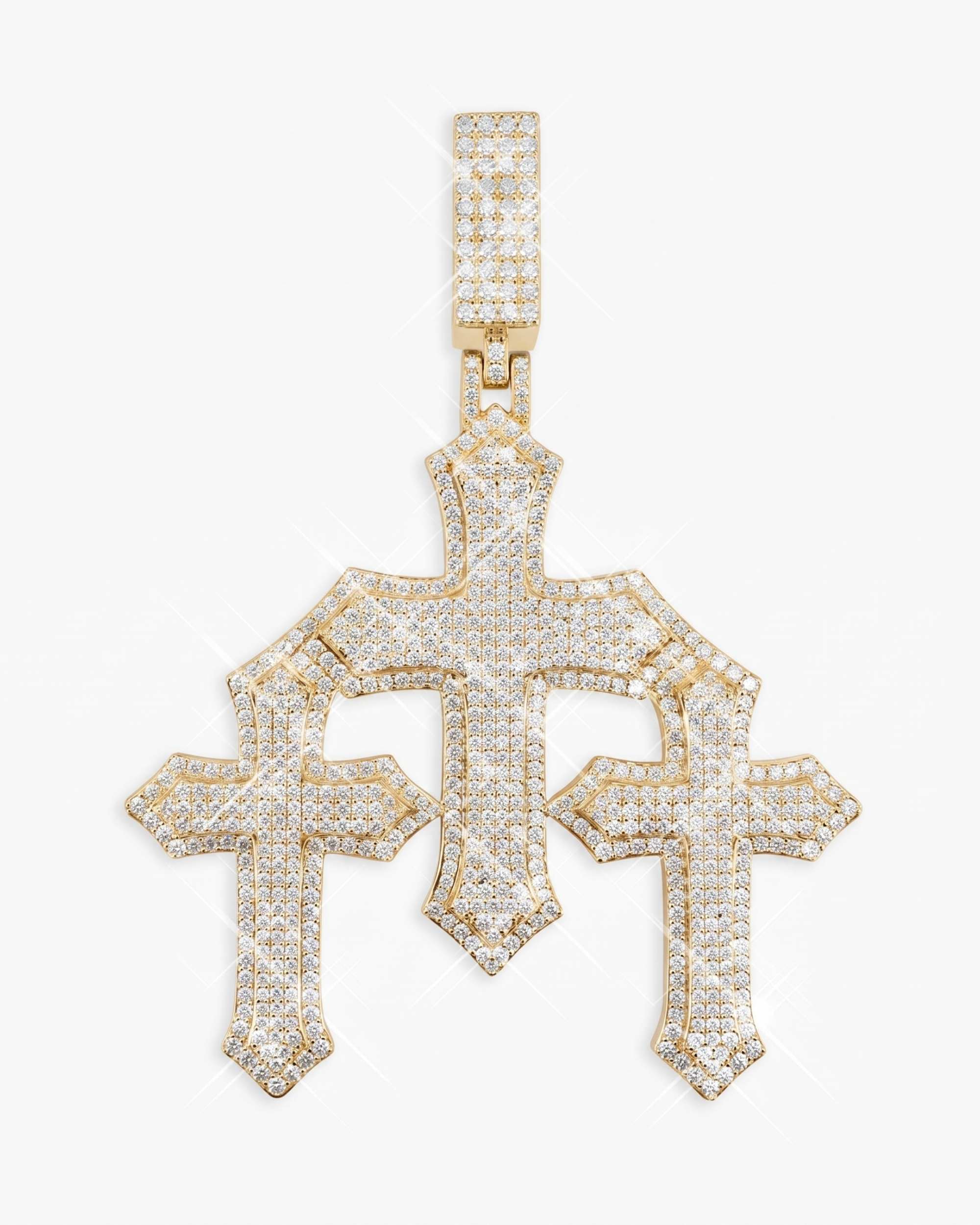 Moissanite Triple Cross Pendant 14K Gold (view 9 of 12)