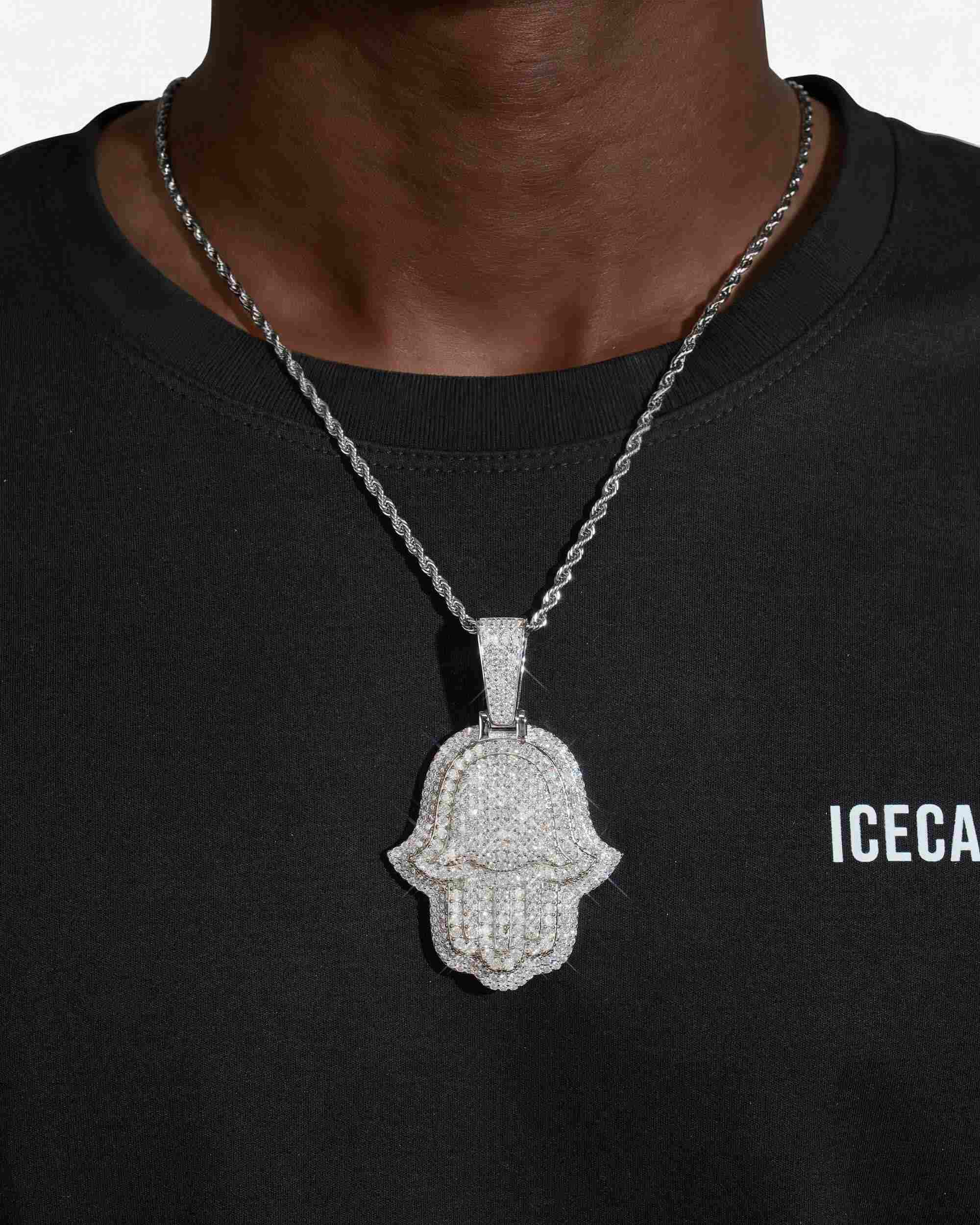 Moissanite Two Tone Hamsa Hand Pendant 14K Gold (view 2 of 17)
