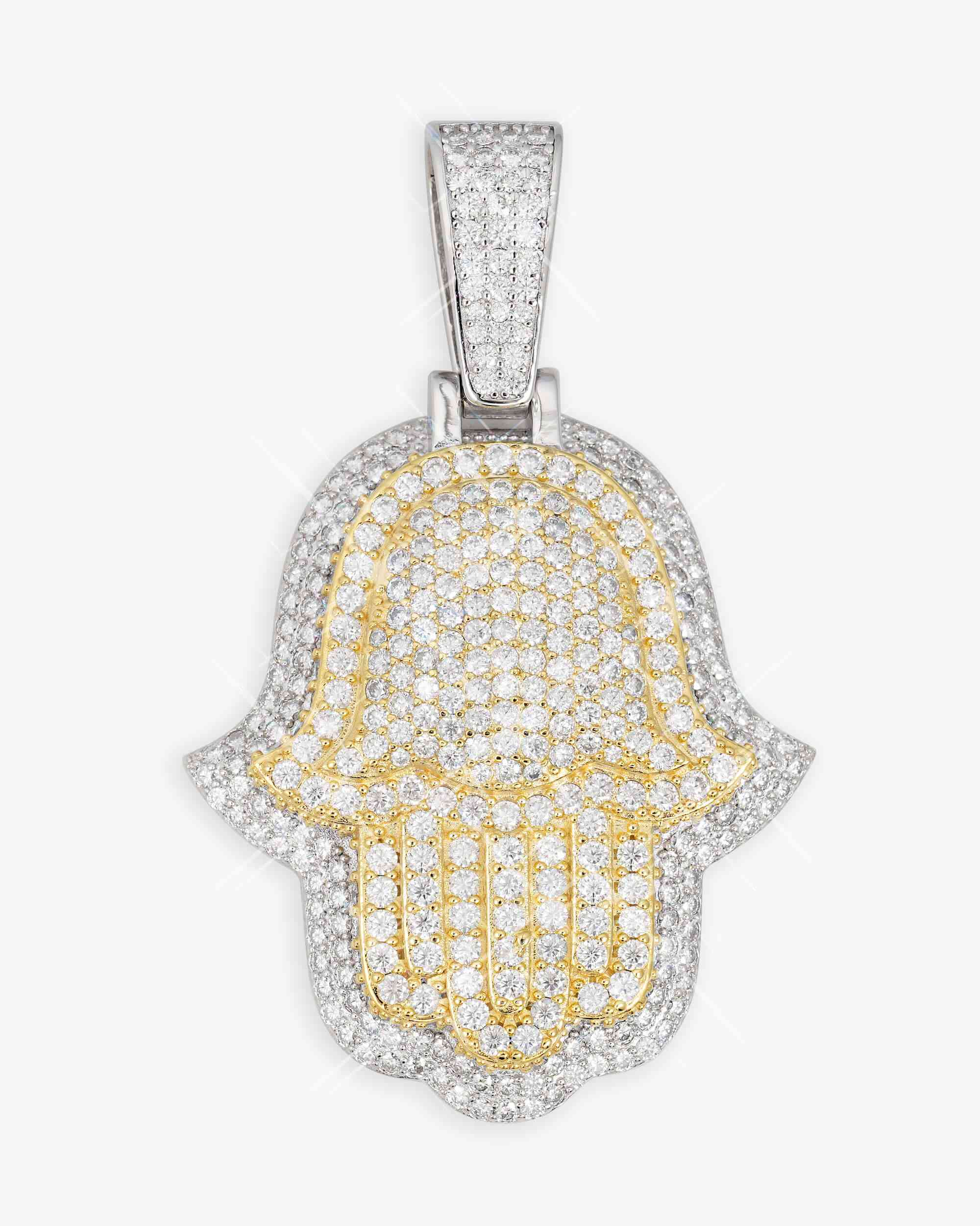 Moissanite Two Tone Hamsa Hand Pendant 14K Gold (view 5 of 17)