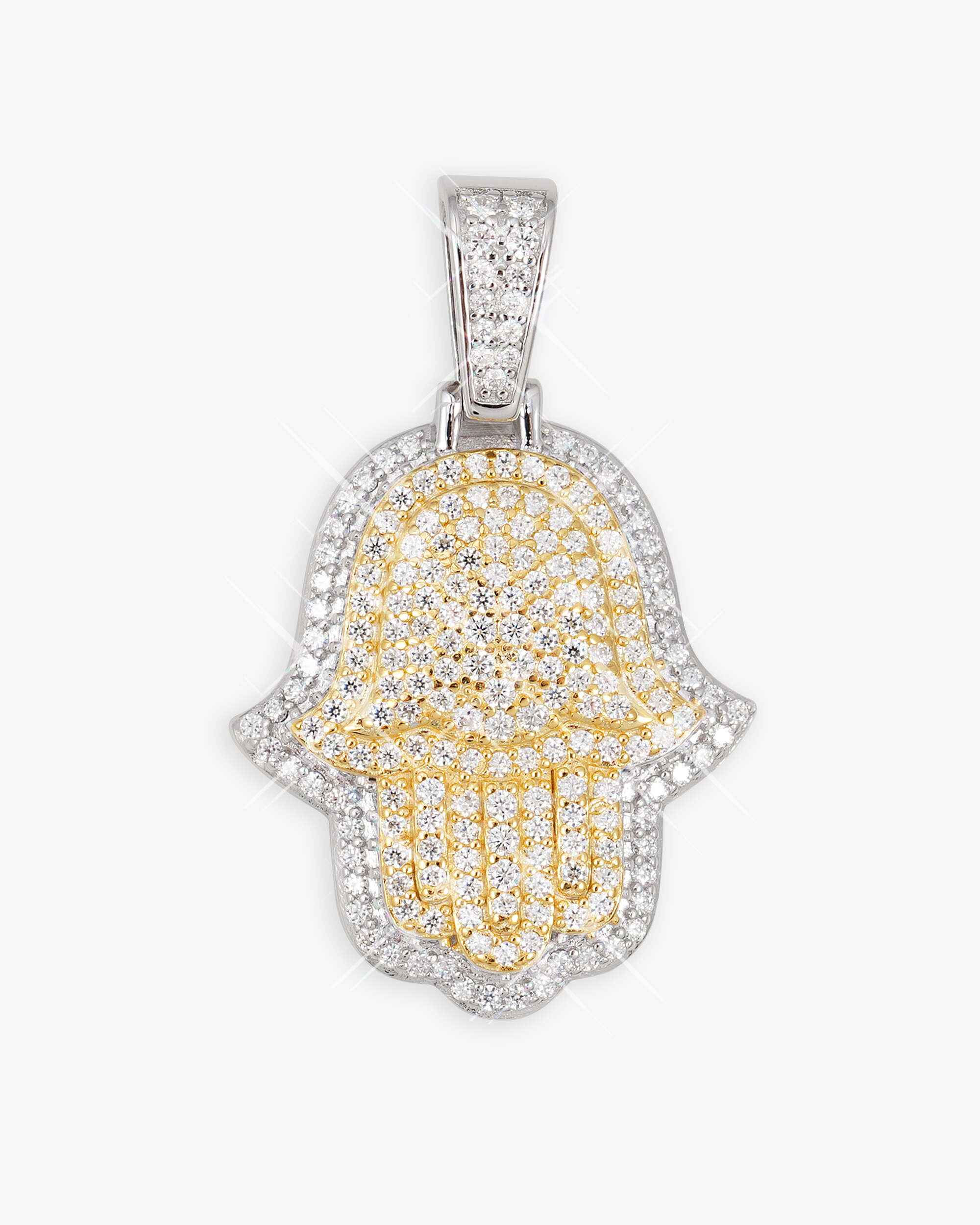 Moissanite Two Tone Hamsa Hand Pendant 14K Gold (view 13 of 17)