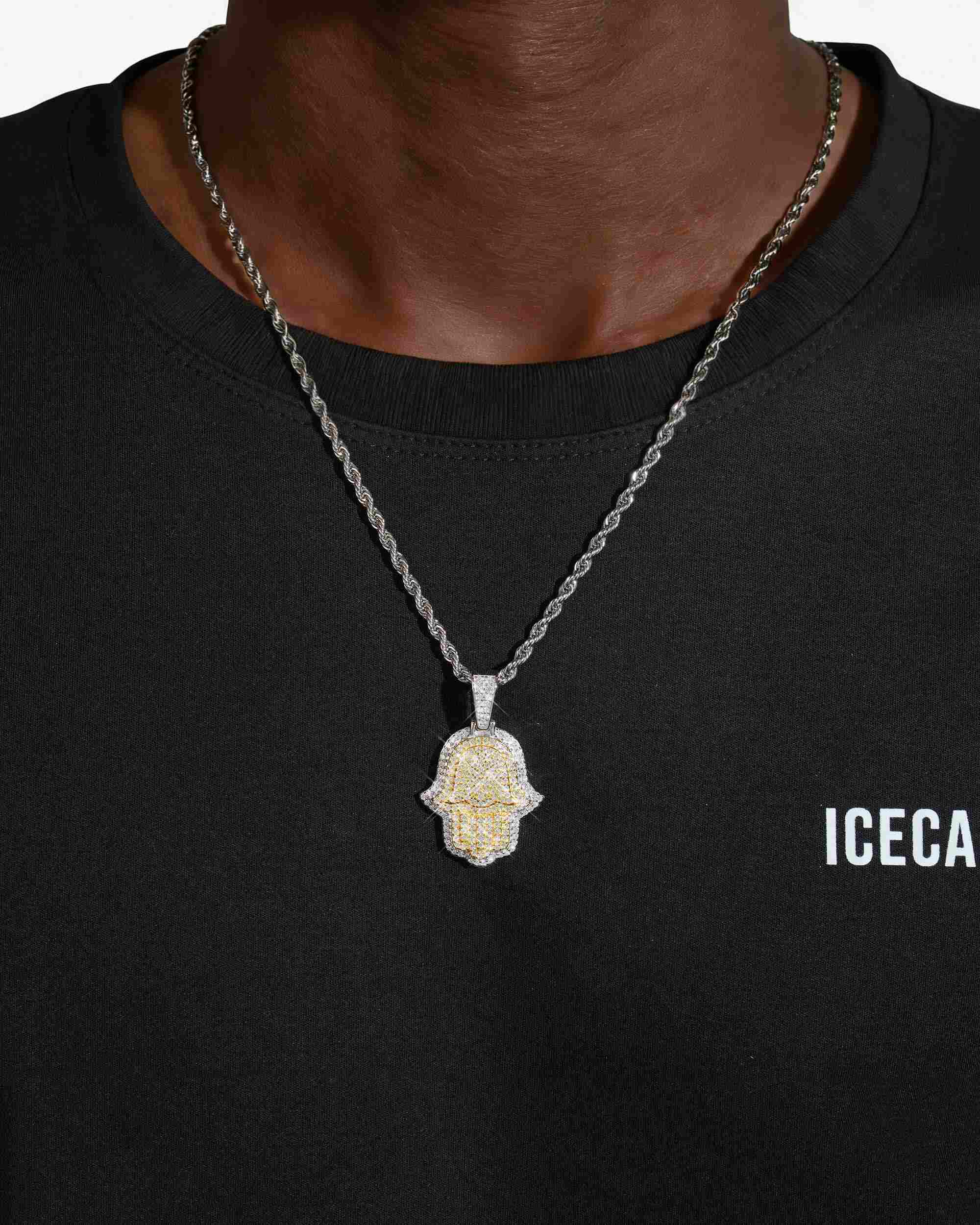 Moissanite Two Tone Hamsa Hand Pendant 14K Gold (view 14 of 17)