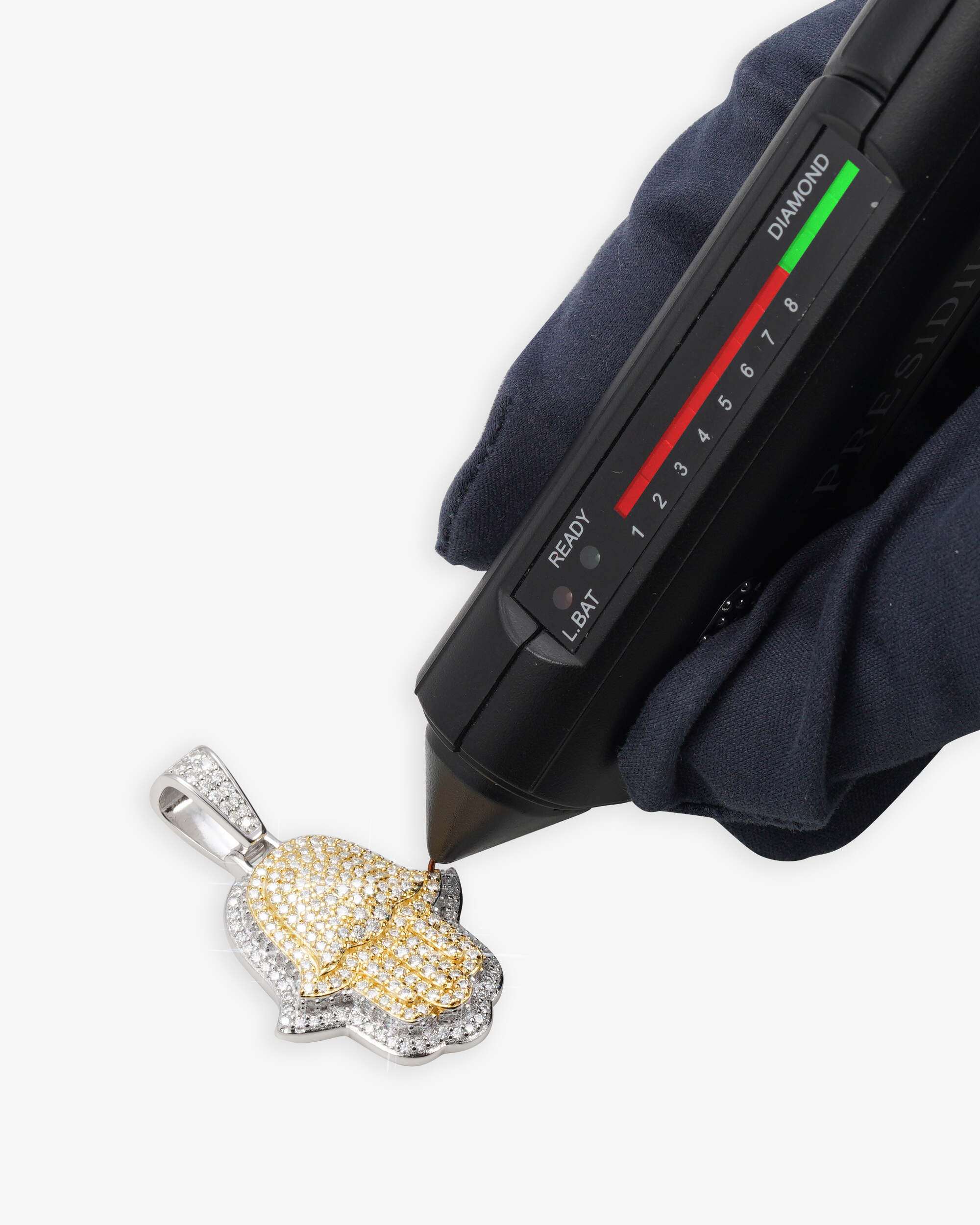 Moissanite Two Tone Hamsa Hand Pendant 14K Gold (view 16 of 17)