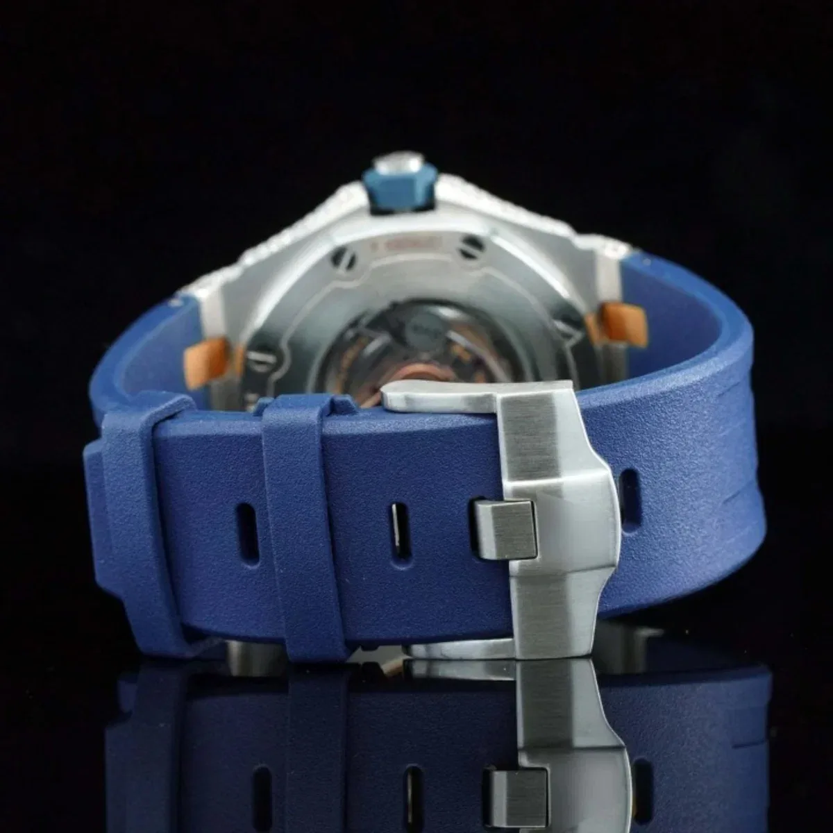 Moissanite Watch Iced Out Blue Color Rubber Belt Automatic Watch For Men (view 3 of 5)