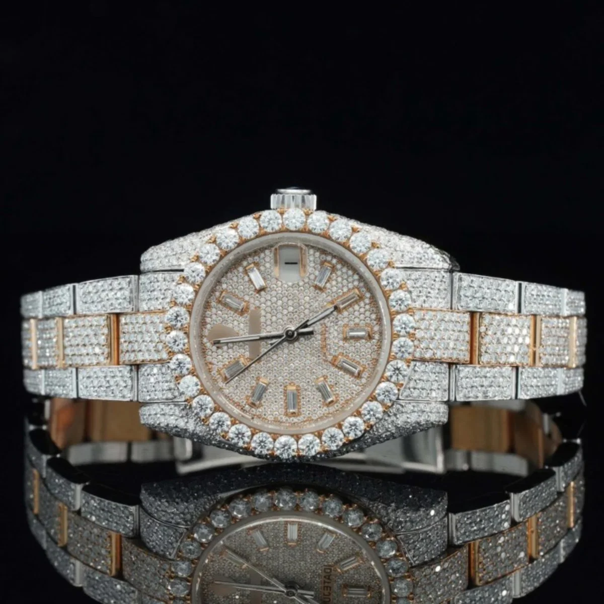 Moissanite Watch Two Color Tone Iced Out Automatic Watch (view 2 of 7)