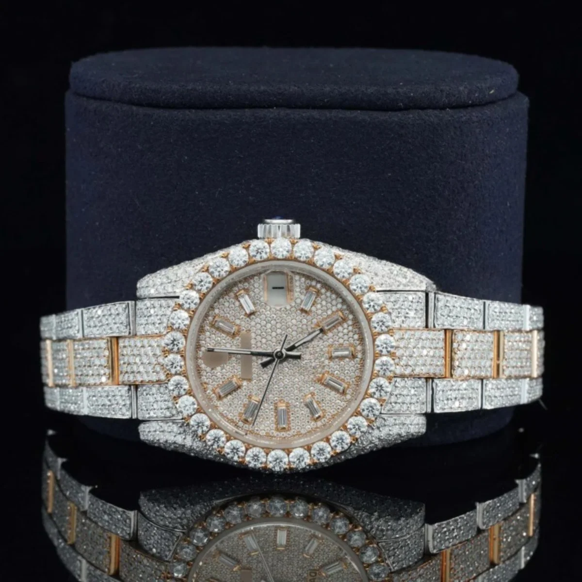 Moissanite Watch Two Color Tone Iced Out Automatic Watch (view 3 of 7)