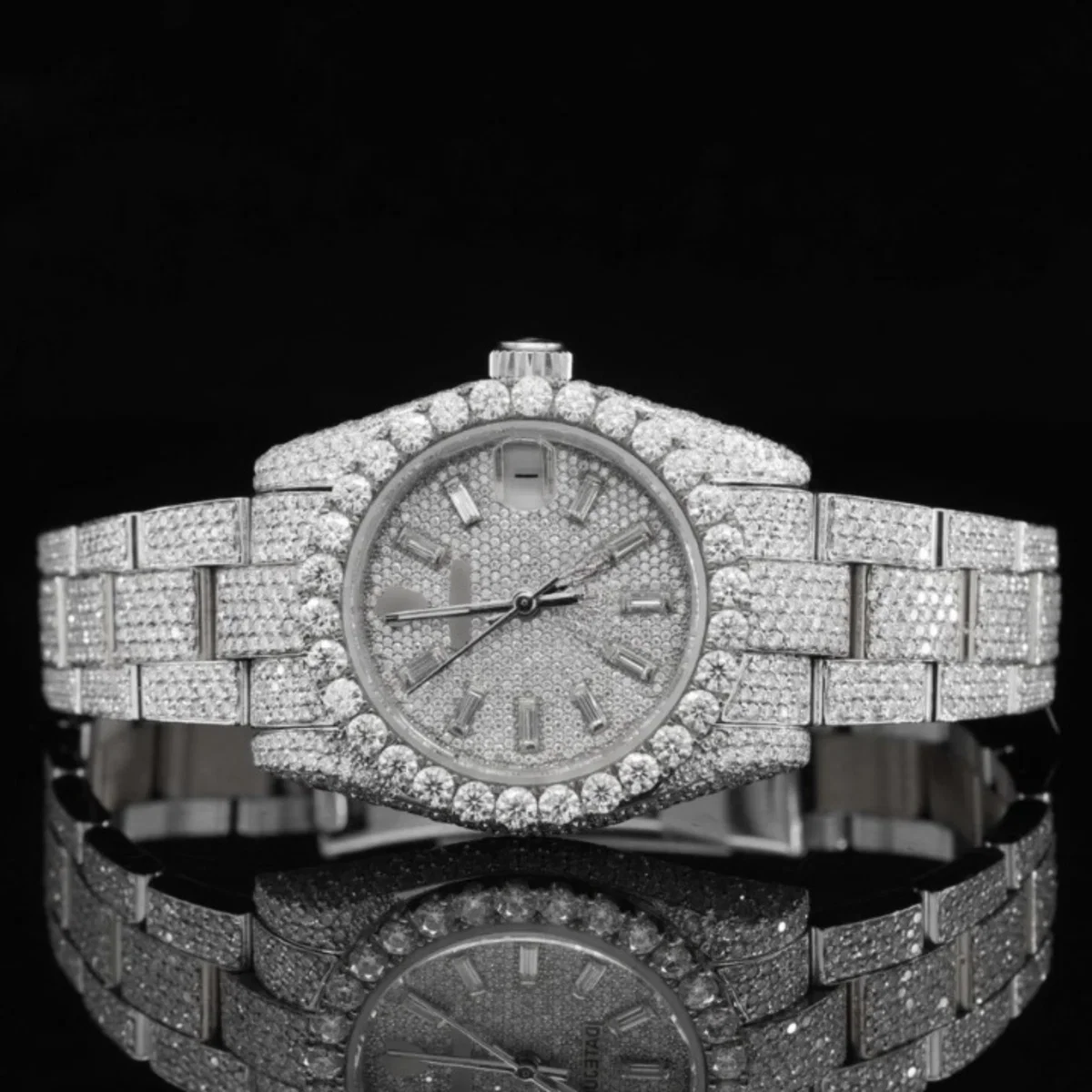Moissanite Watch Two Color Tone Iced Out Automatic Watch (view 4 of 7)