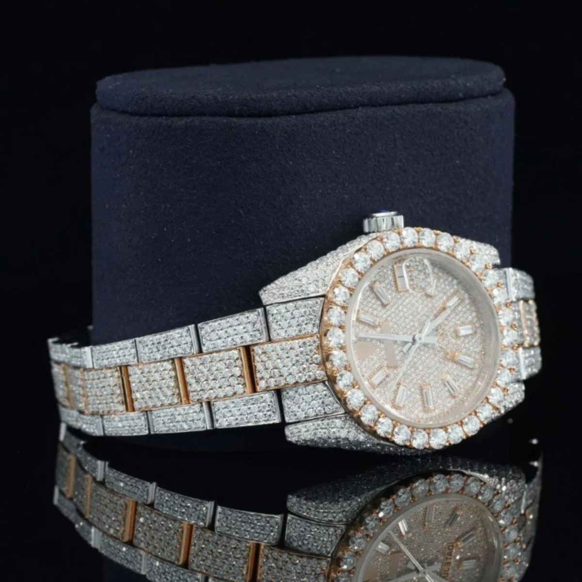 Moissanite Watch Two Color Tone Iced Out Automatic Watch (view 5 of 7)