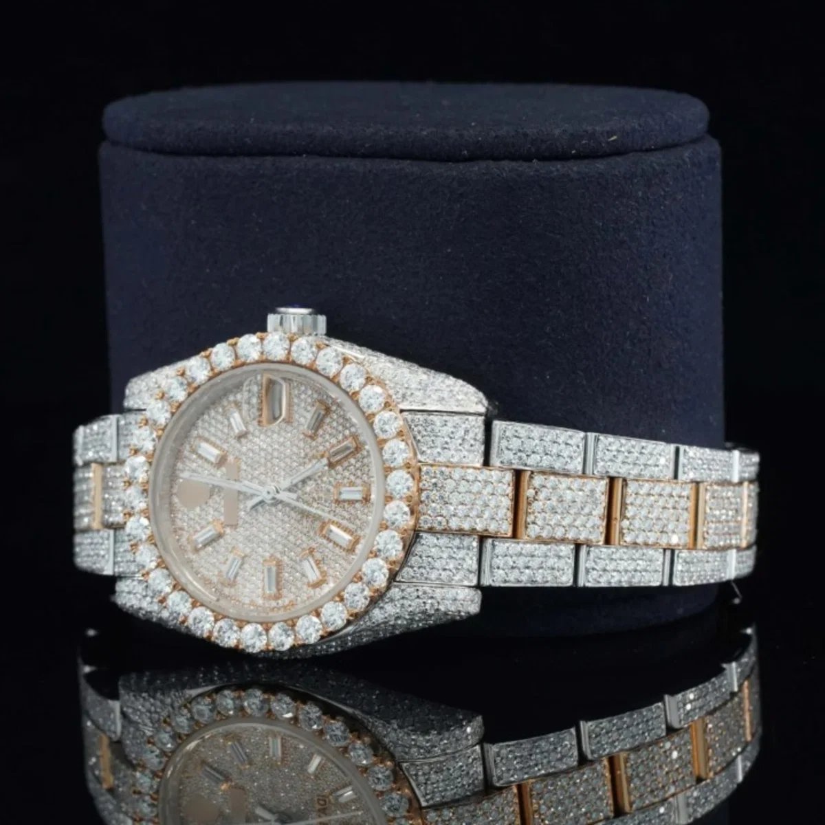 Moissanite Watch Two Color Tone Iced Out Automatic Watch (view 6 of 7)
