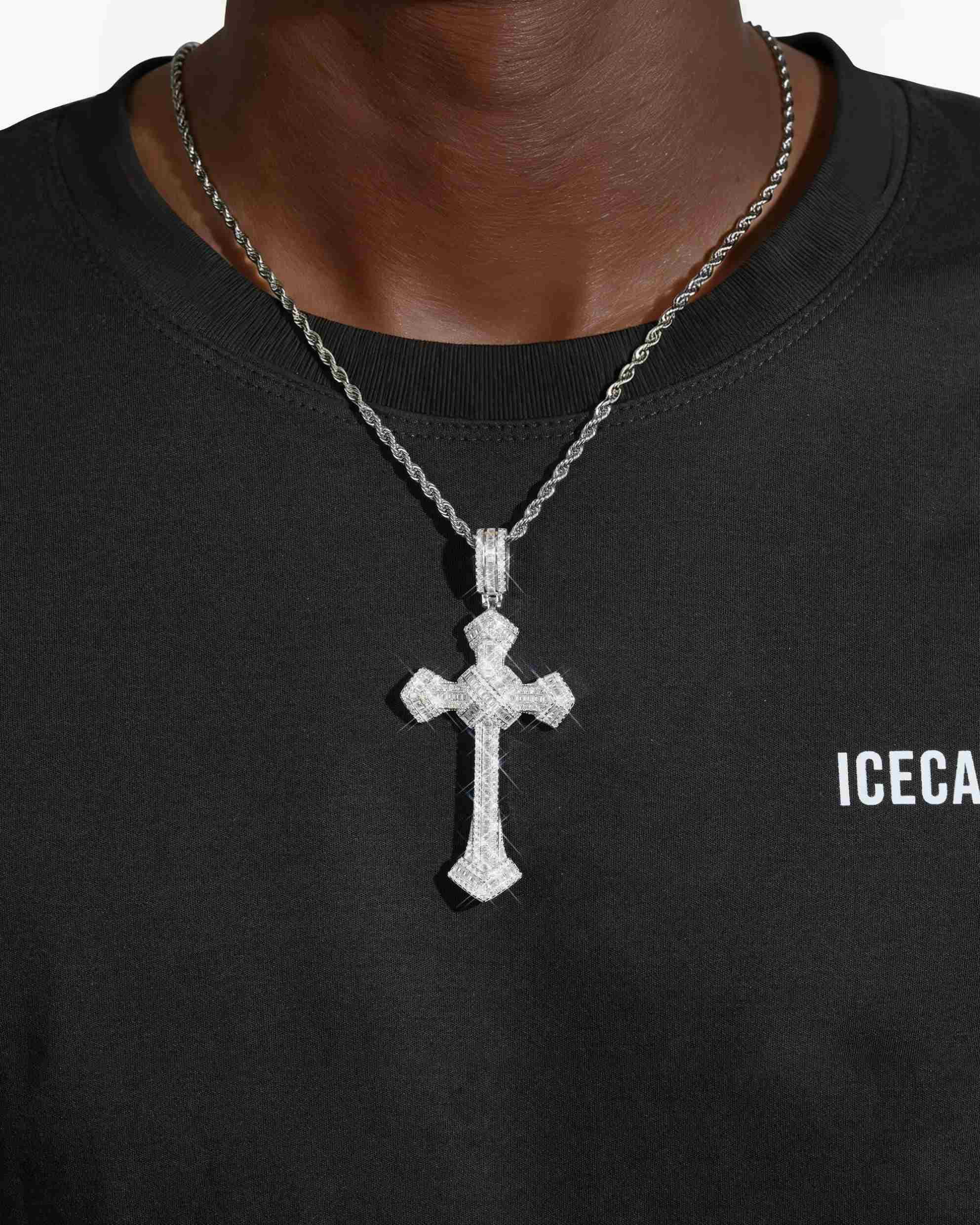 Moissanite Wrapped Cross Pendant 14K Gold (view 2 of 15)