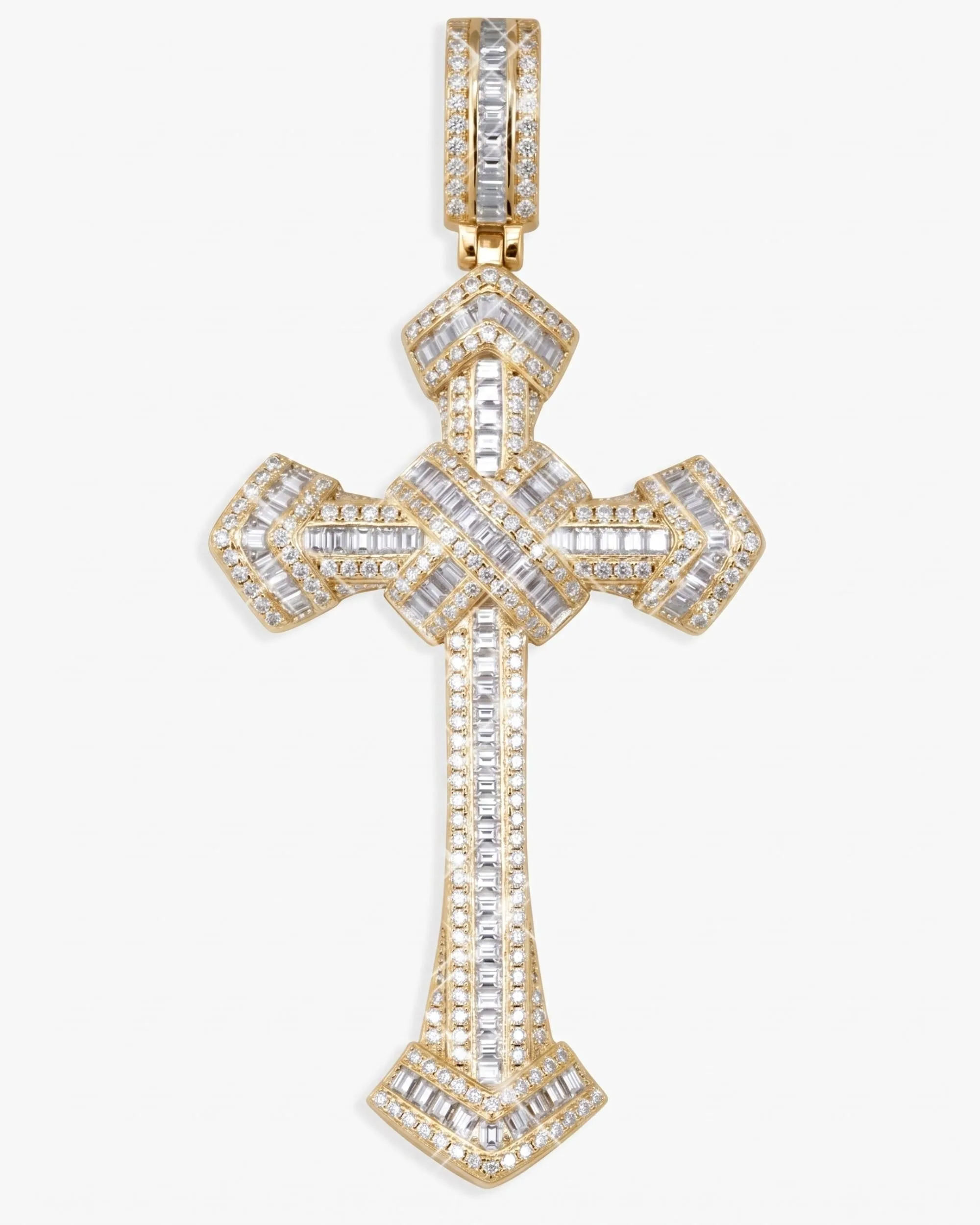 Moissanite Wrapped Cross Pendant 14K Gold (view 11 of 15)