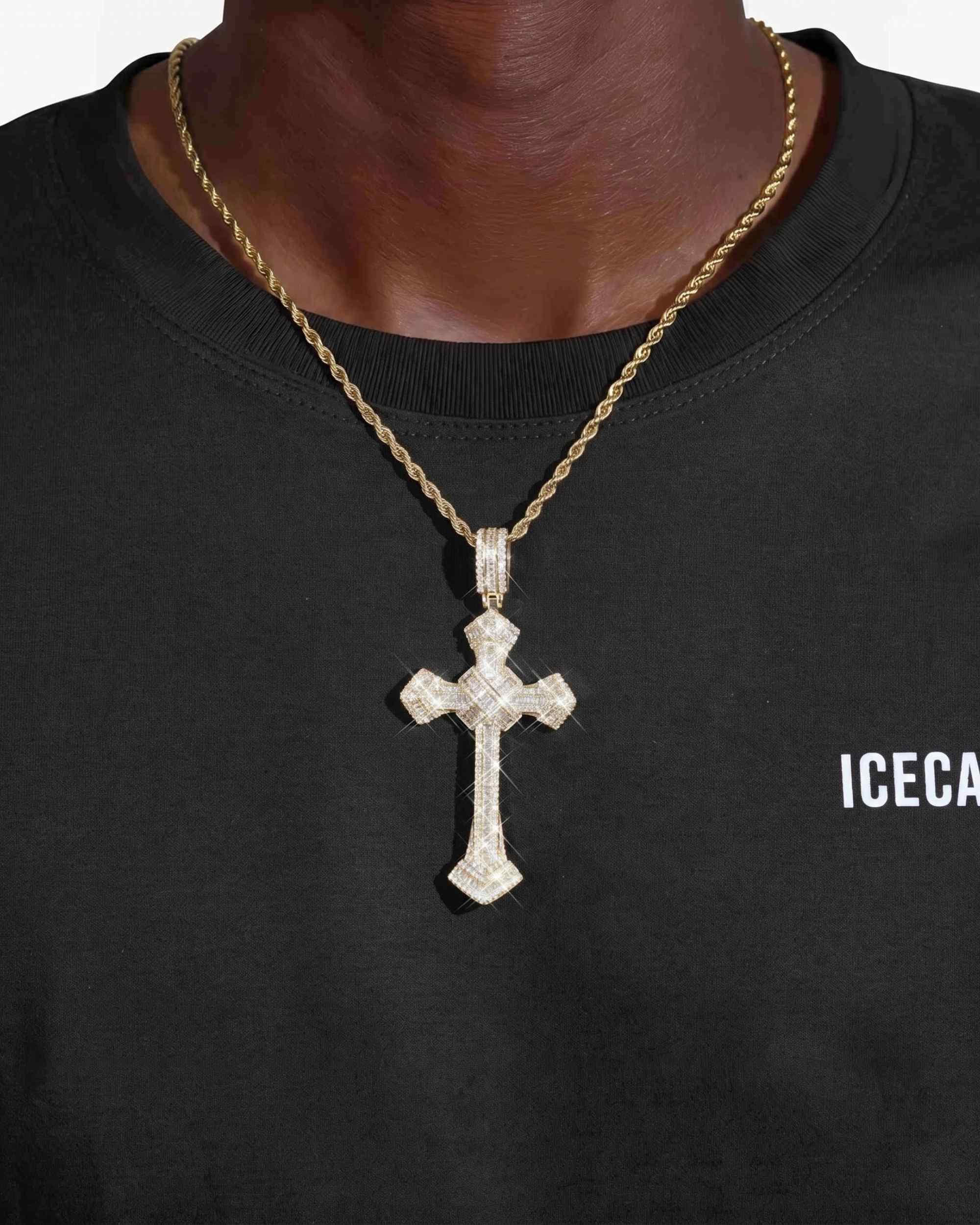 Moissanite Wrapped Cross Pendant 14K Gold (view 12 of 15)