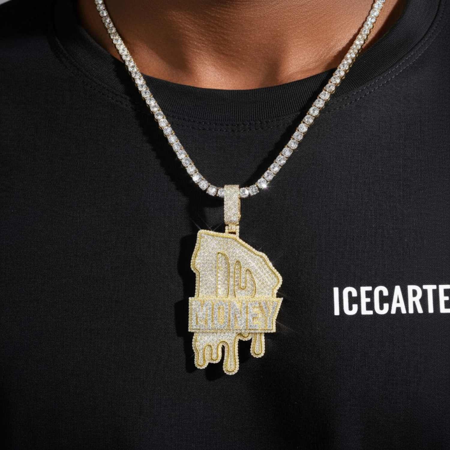 "MONEY" Custom Moissanite Name Pendant 14K Gold (view 2 of 4)