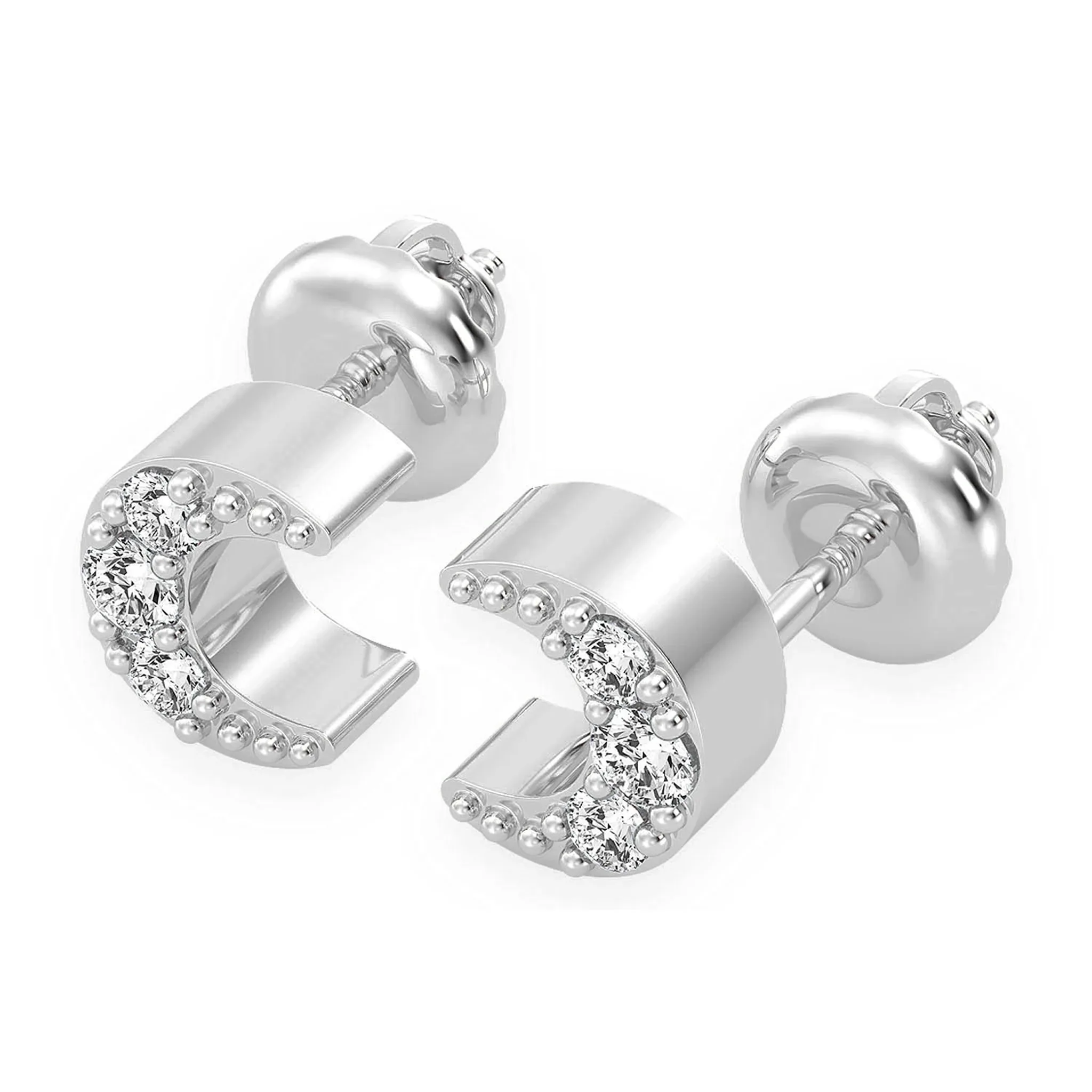 Moon Diamond Stud Earrings - in yellow gold (view 10 of 12)