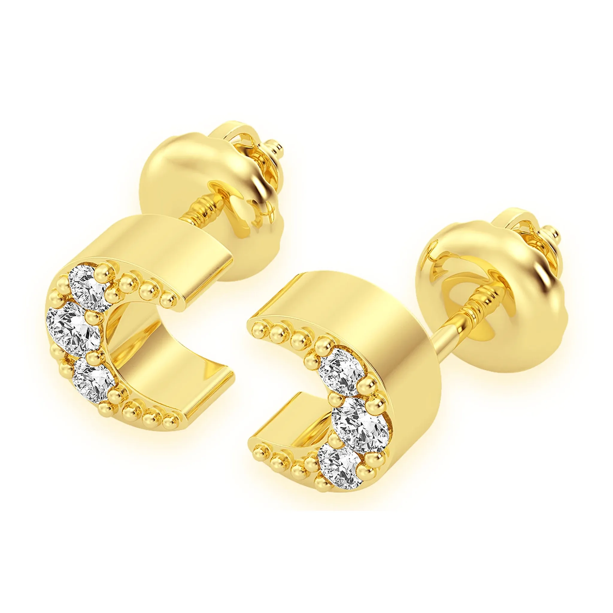 Moon Diamond Stud Earrings - in yellow gold (view 2 of 12)