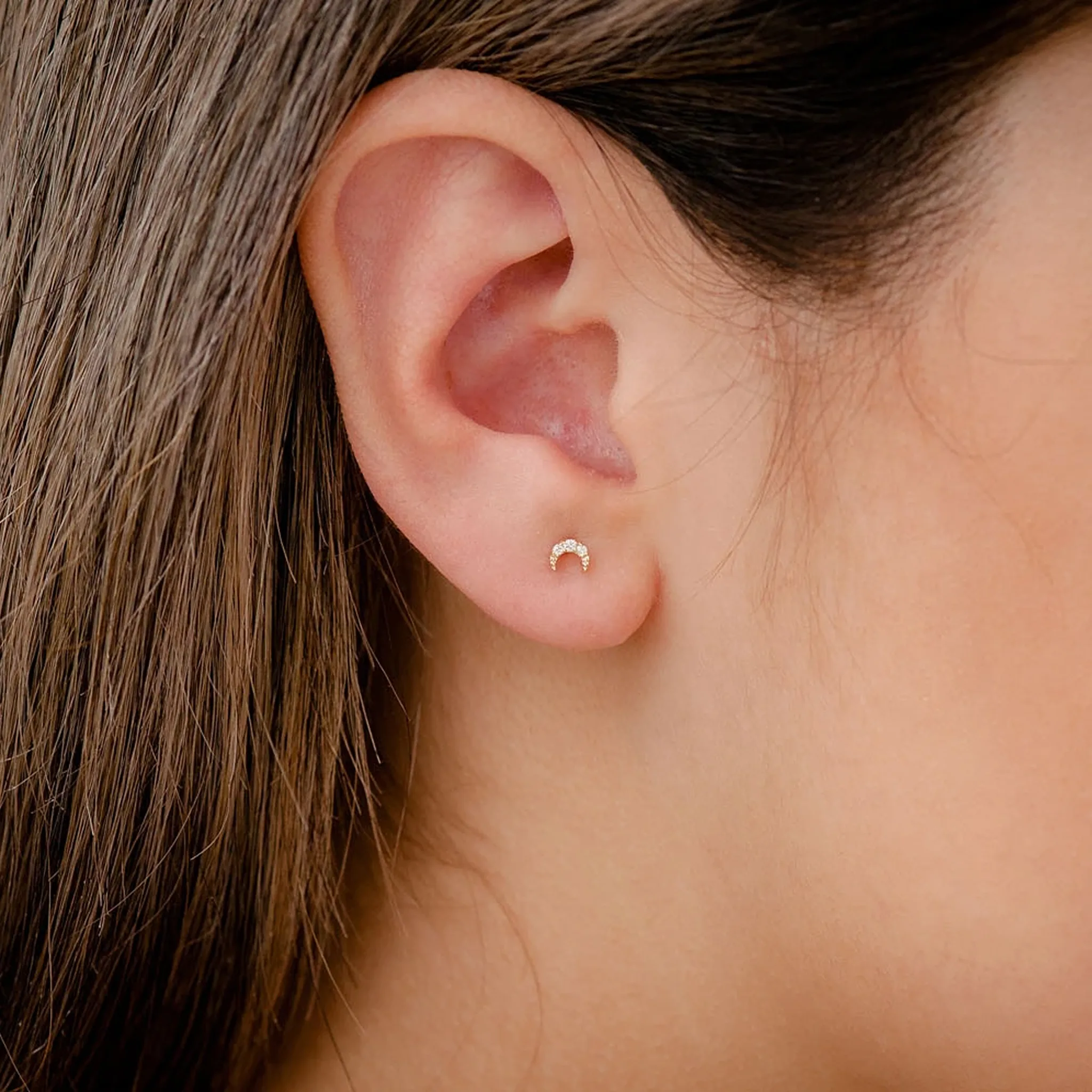 Moon Diamond Stud Earrings - in yellow gold (view 4 of 12)