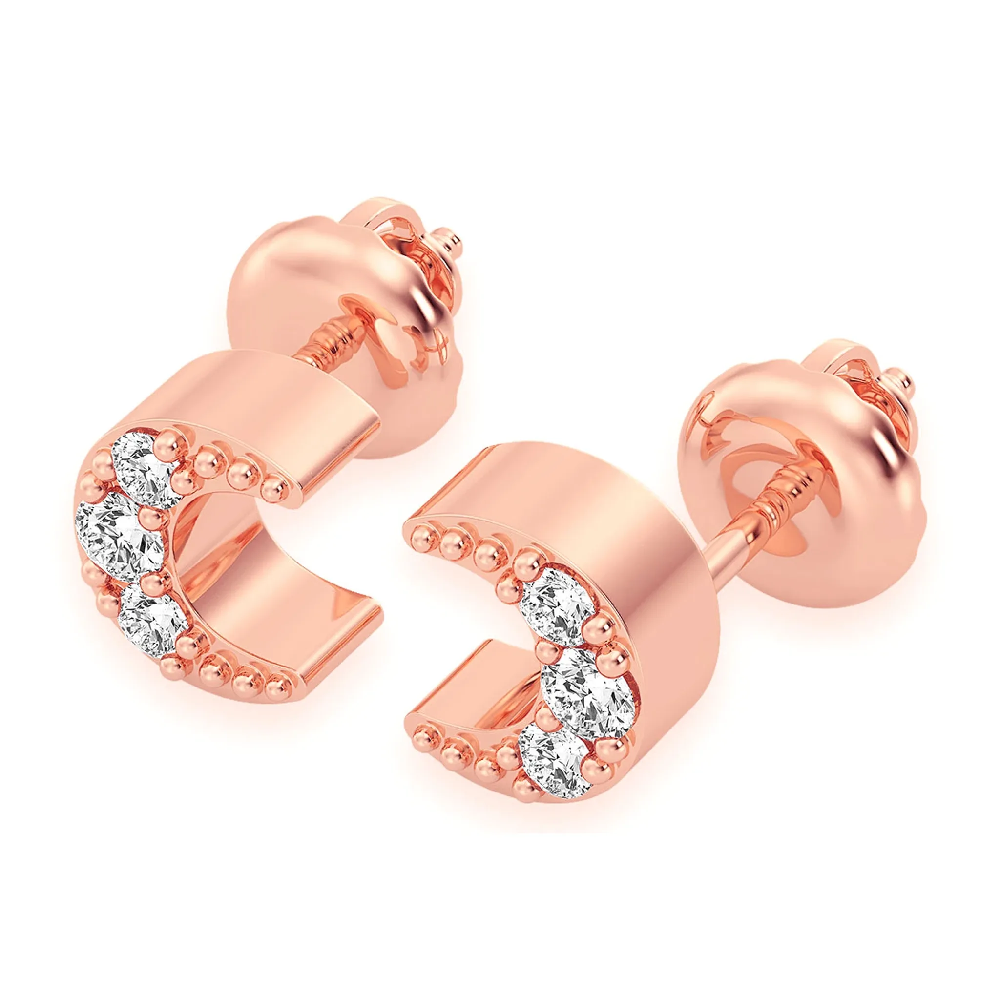 Moon Diamond Stud Earrings - in yellow gold (view 6 of 12)