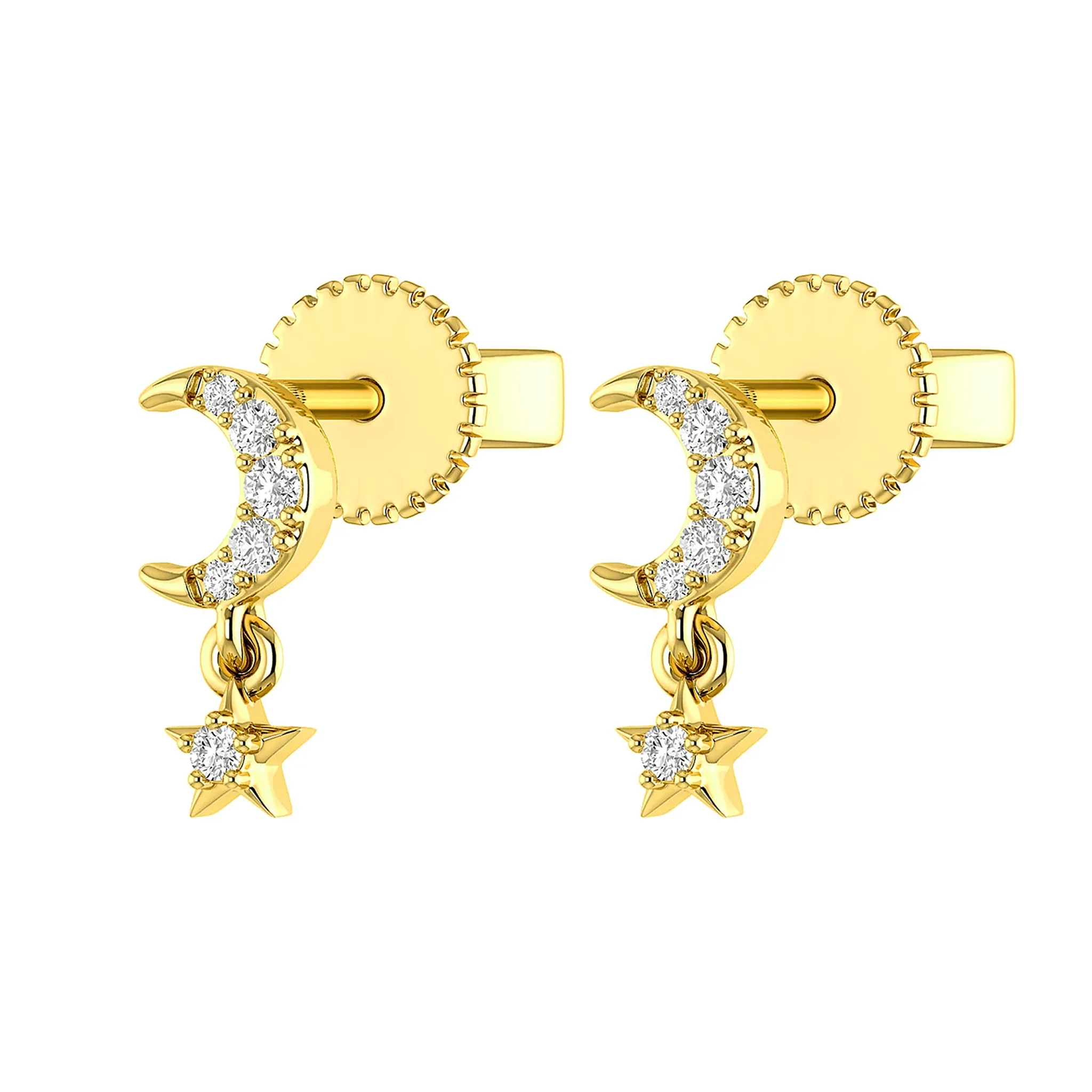 Moon & Star Diamond Drops - earrings in yellow gold (view 2 of 6)