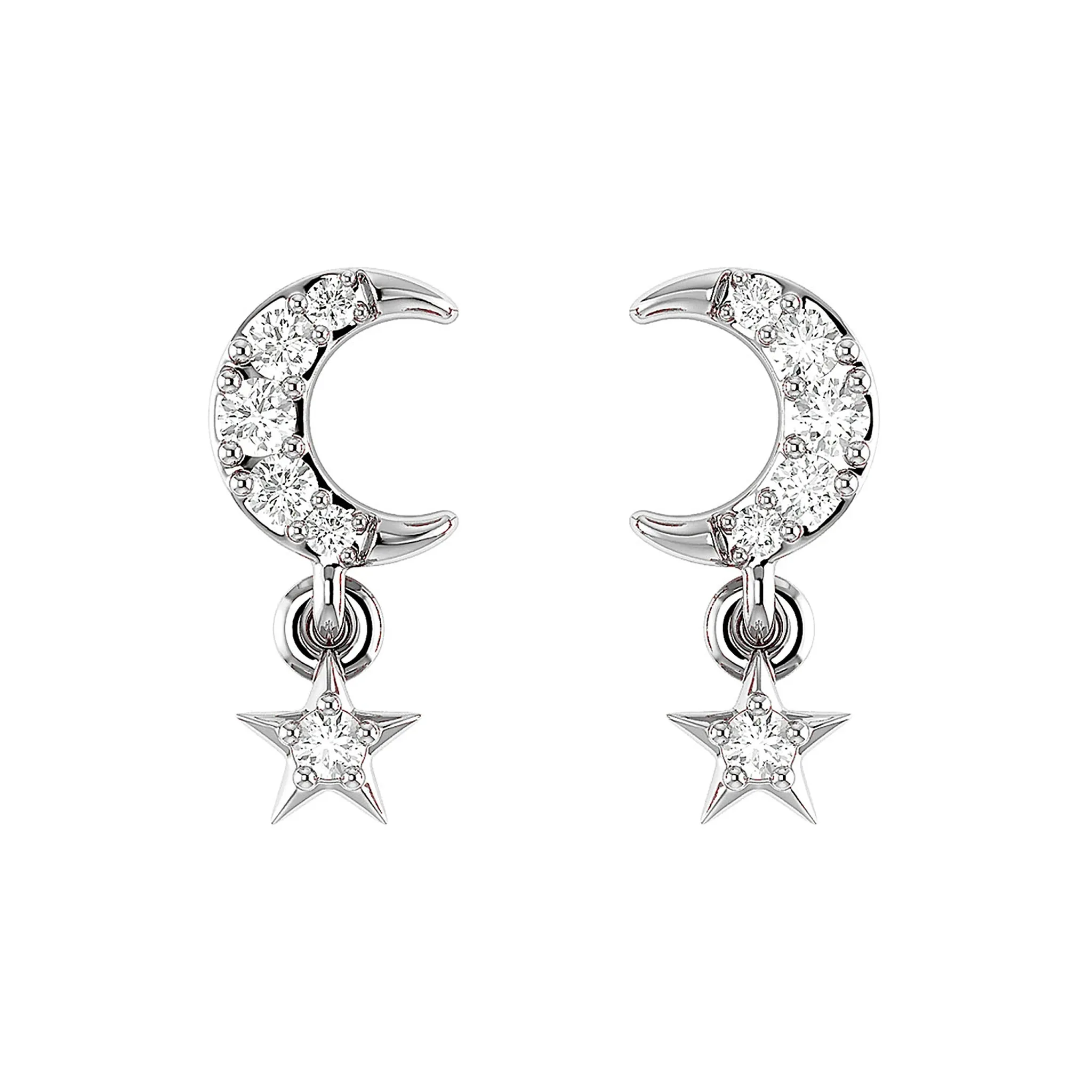 Moon & Star Diamond Drops - earrings in yellow gold (view 3 of 6)