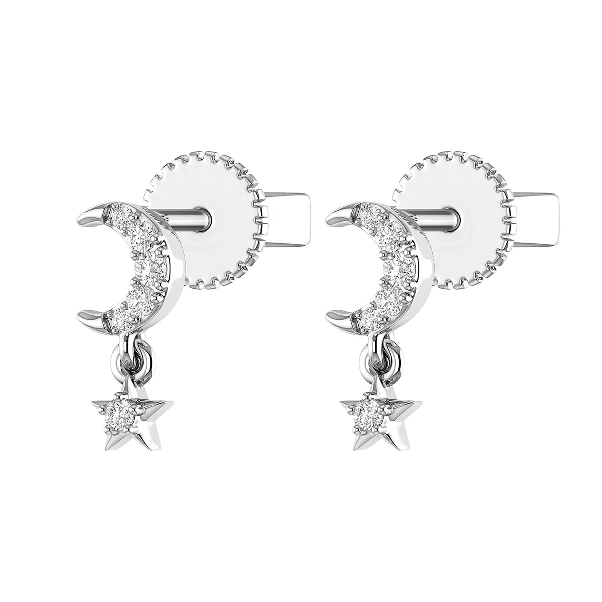 Moon & Star Diamond Drops - earrings in yellow gold (view 4 of 6)