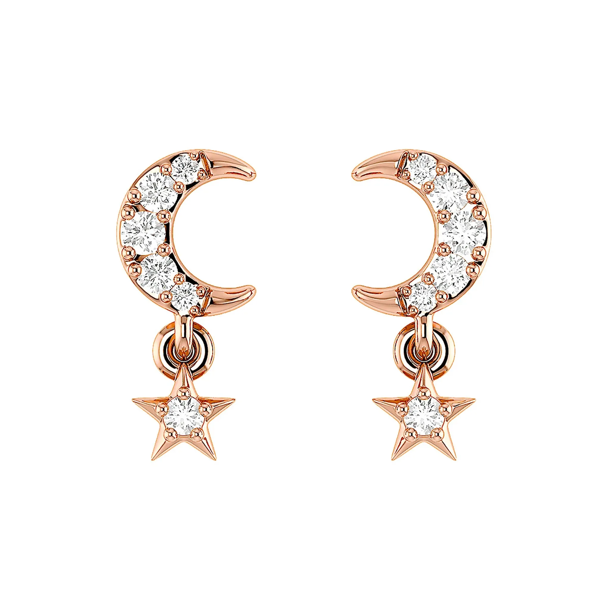 Moon & Star Diamond Drops - earrings in yellow gold (view 5 of 6)