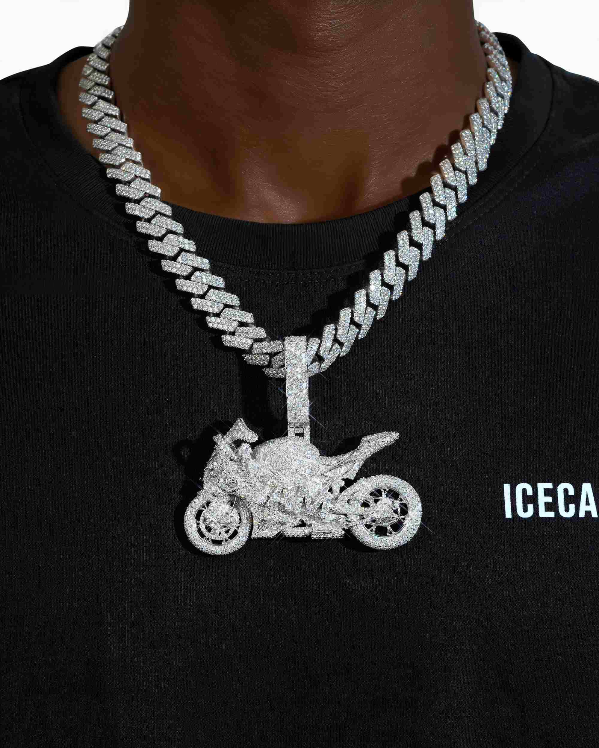"Motorcycle" Custom Logo Moissanite Pendant 14K Gold (view 2 of 4)