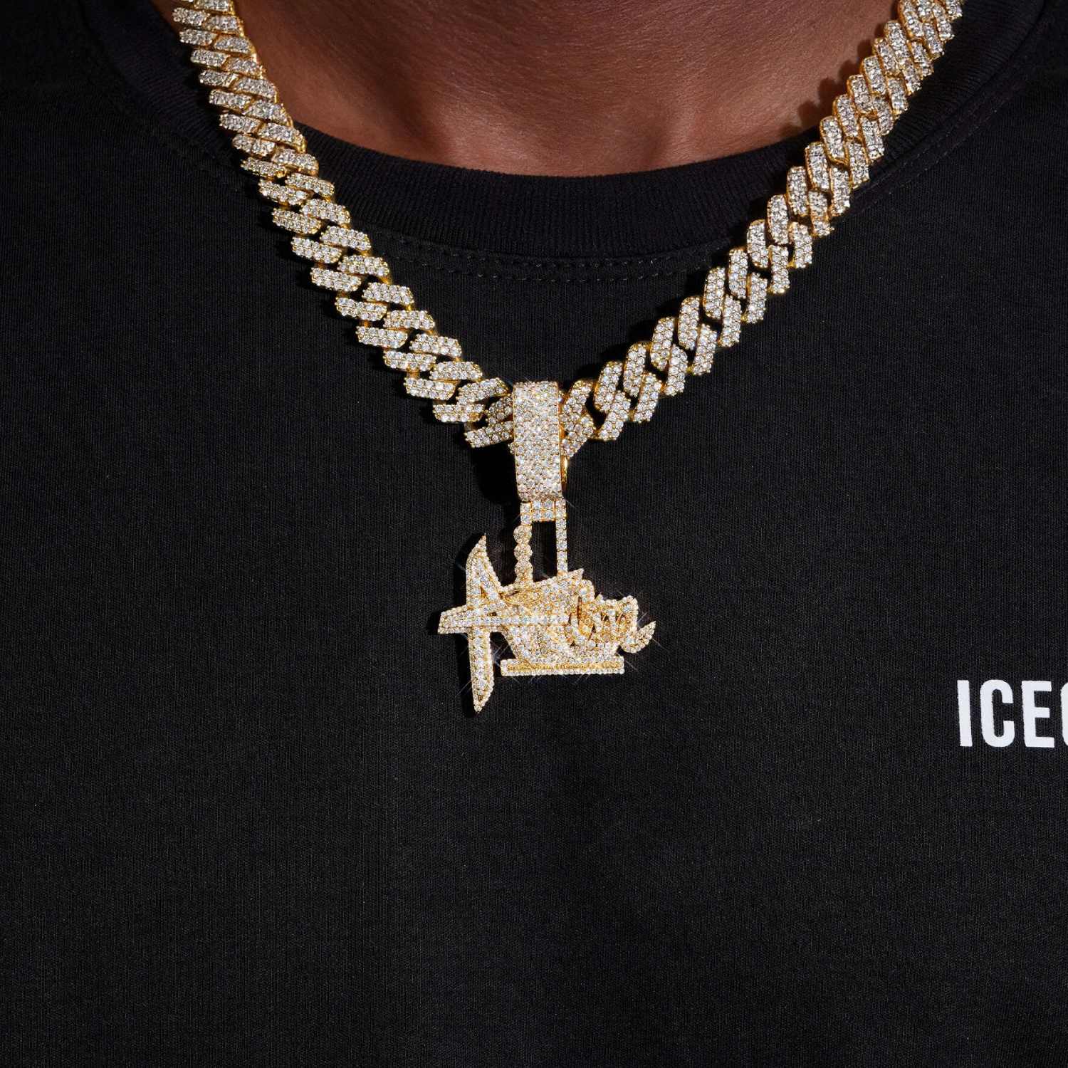 "MOVIE PRODUCTION" Custom Logo Moissanite Pendant 14K Gold (view 2 of 3)