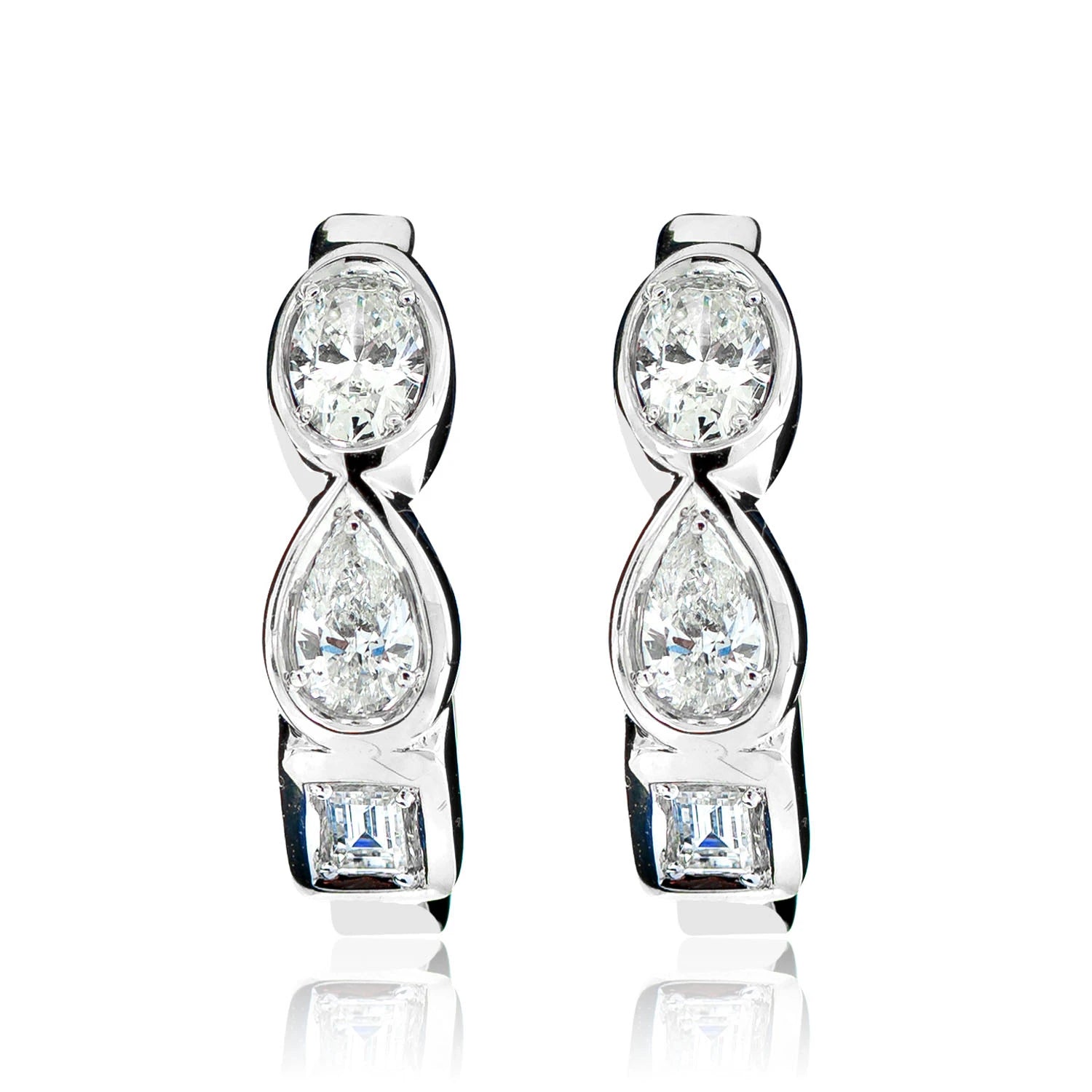 Multi Shape Bezel Set Diamond Hoop Earrings - in yellow gold (view 3 of 6)