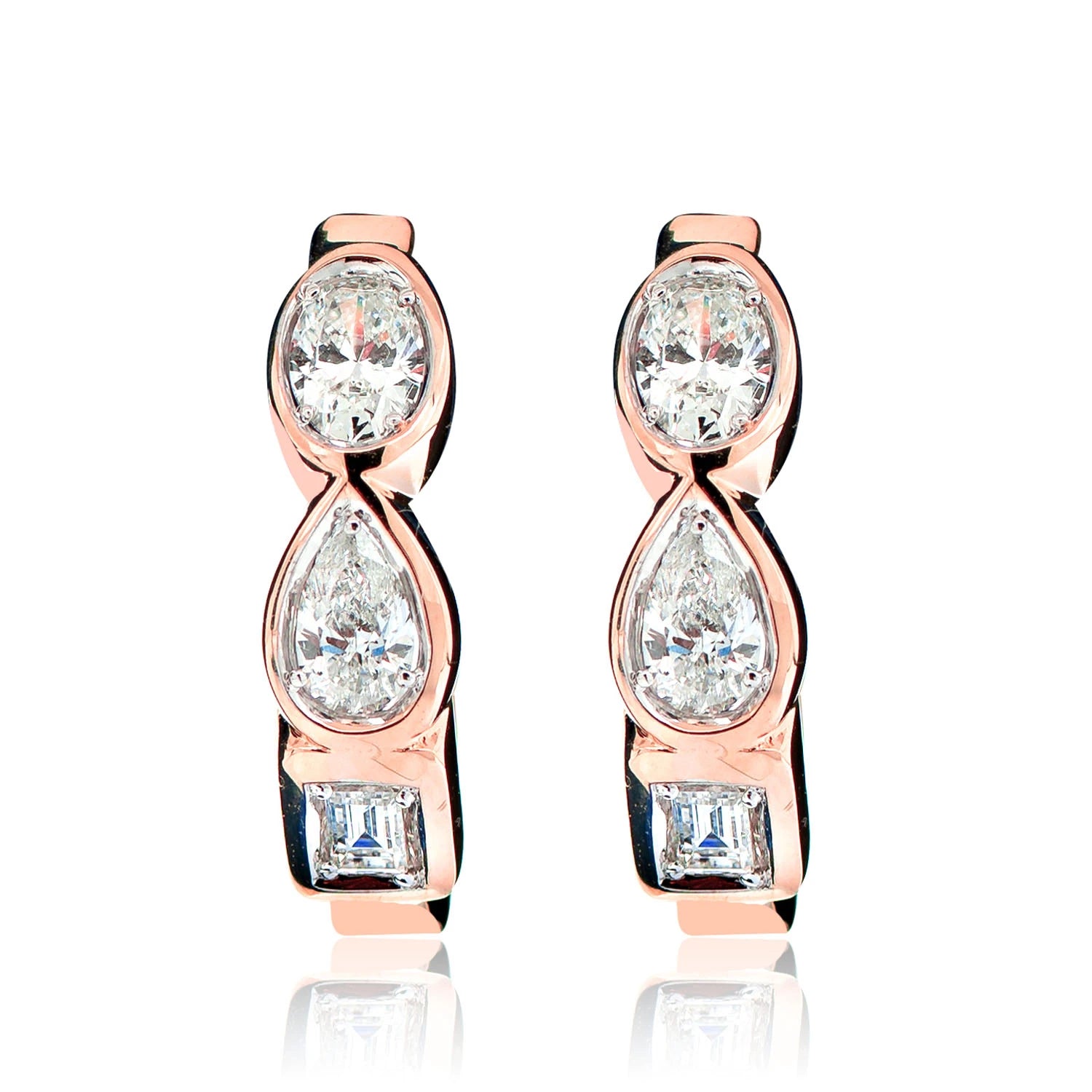 Multi Shape Bezel Set Diamond Hoop Earrings - in yellow gold (view 5 of 6)