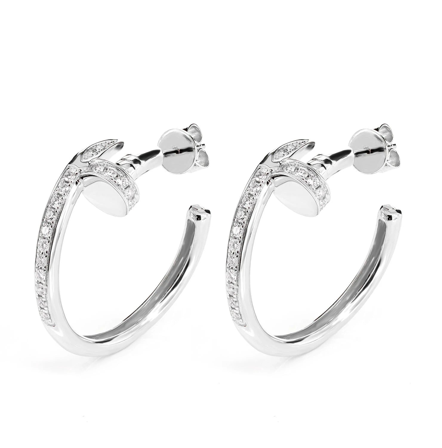 Nail Half Diamond Hoop Earrings - in yellow gold (view 3 of 6)