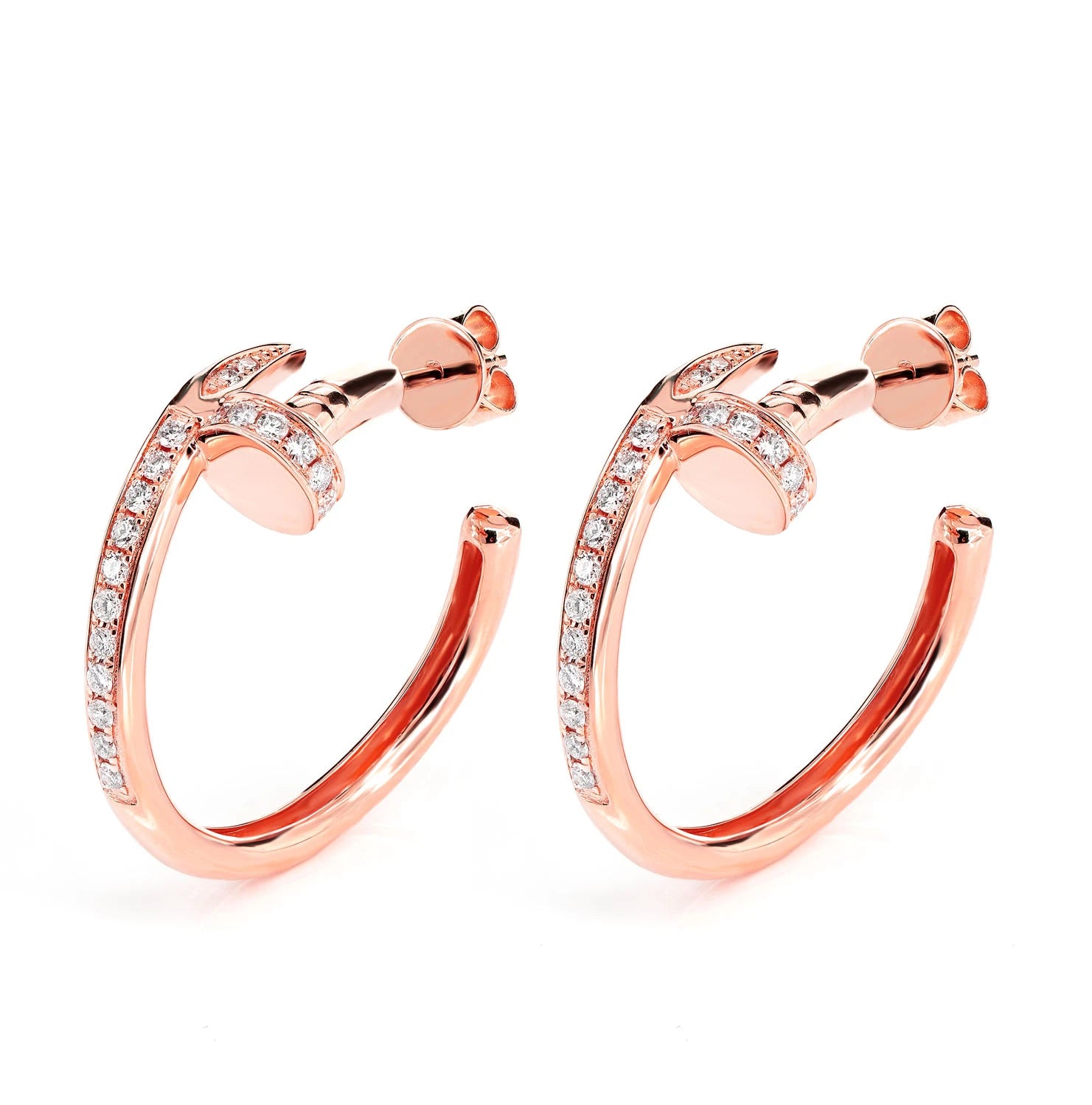 Nail Half Diamond Hoop Earrings - in yellow gold (view 5 of 6)