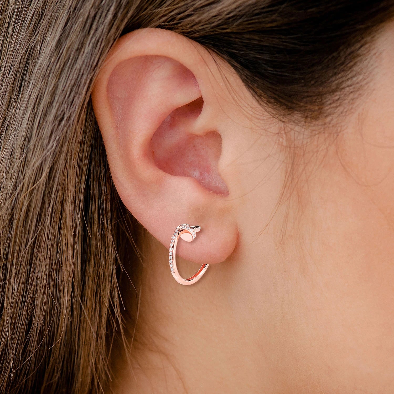 Nail Half Diamond Hoop Earrings - in yellow gold (view 6 of 6)
