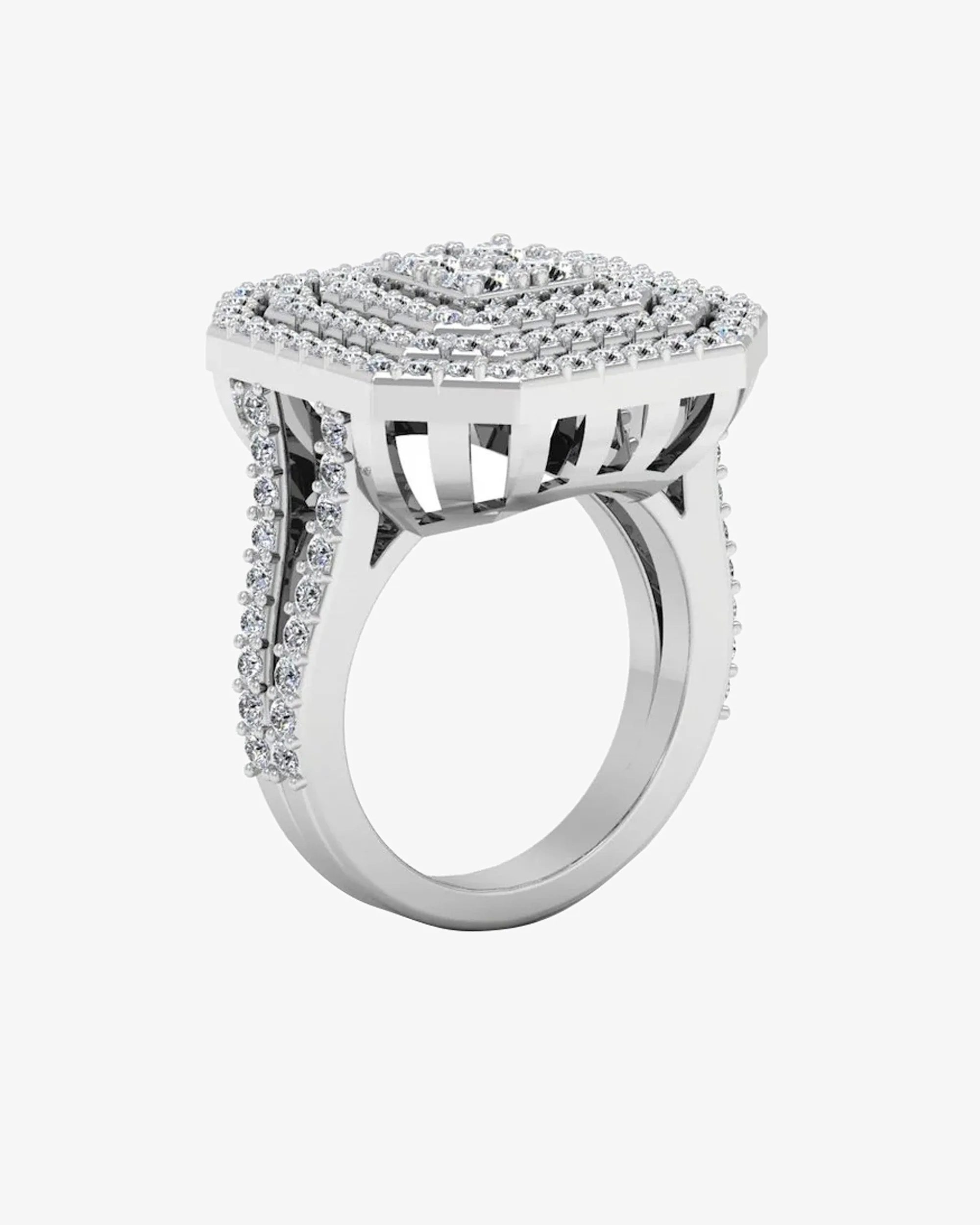 Octagon 4-Row Moissanite Engagement Ring - in 14k gold (view 3 of 8)
