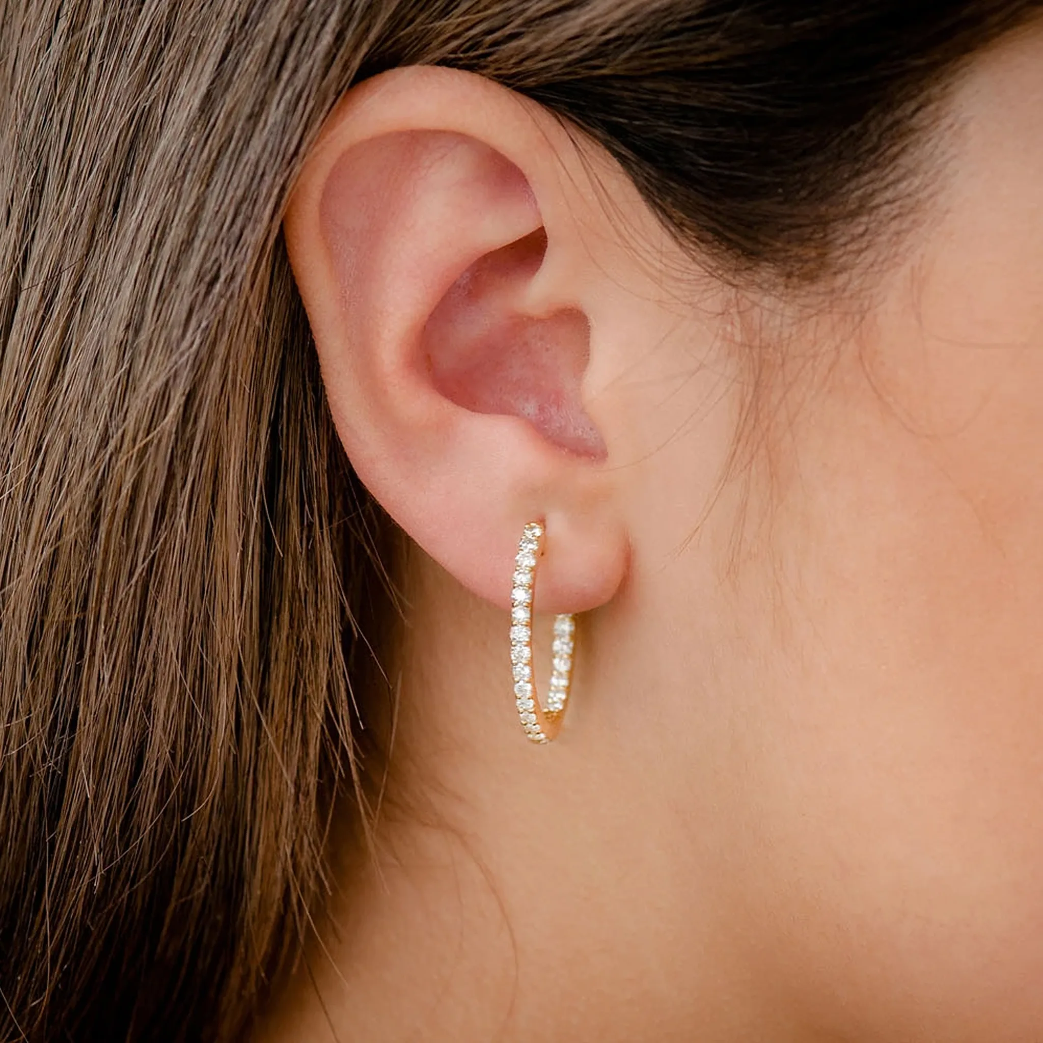 One Row Diamond Hoops - earrings in yellow gold (view 2 of 6)