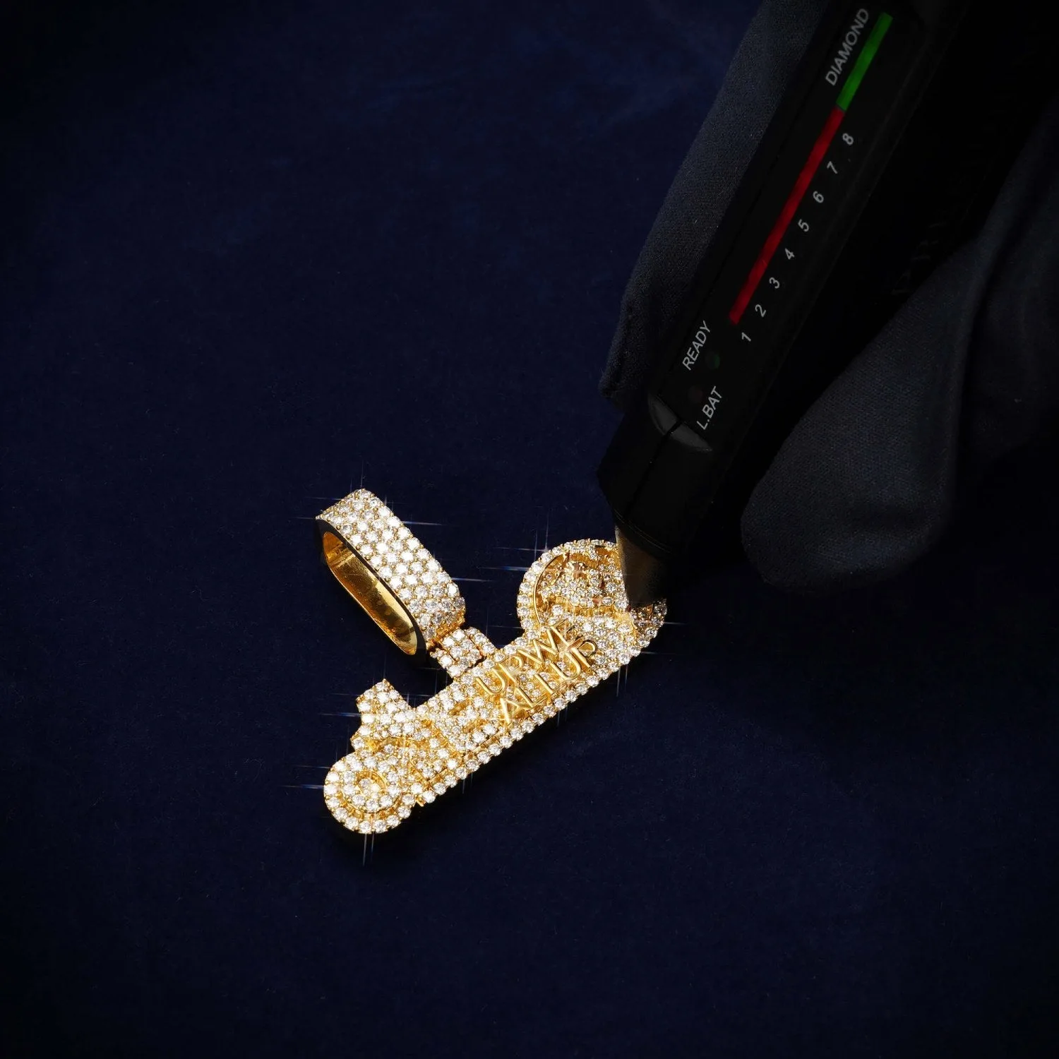 "ONE UP WE ALL UP" Custom Moissanite Name Pendant 14K Gold (view 3 of 3)