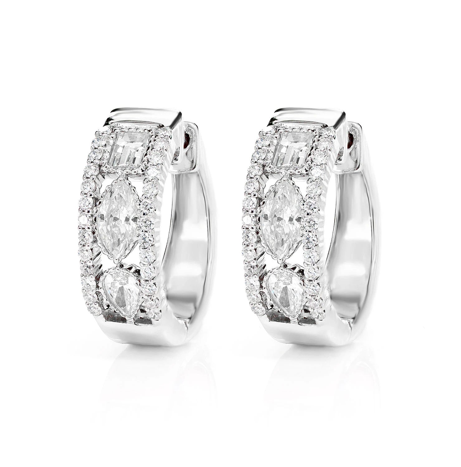Open Diamond Multi Shape Hoop Earrings - in yellow gold (view 3 of 6)