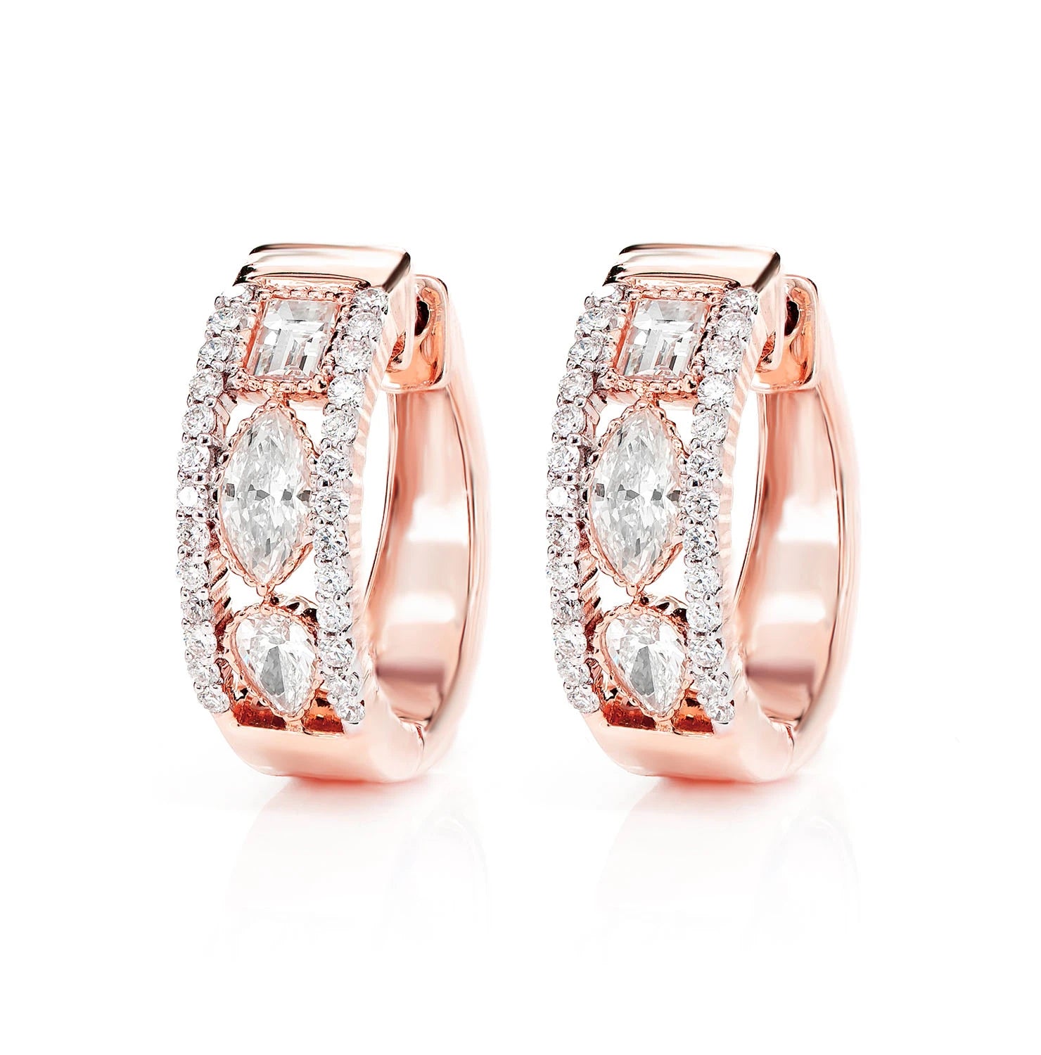 Open Diamond Multi Shape Hoop Earrings - in yellow gold (view 5 of 6)