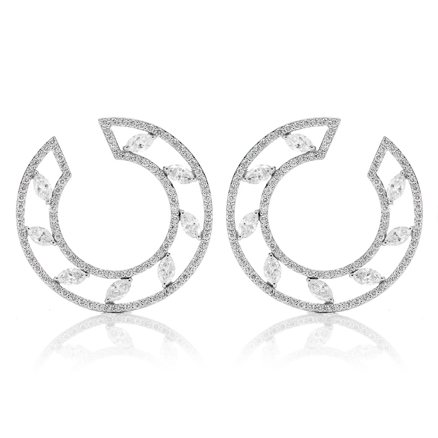 Open Marquise Diamond Post Hoop Earrings - in white gold