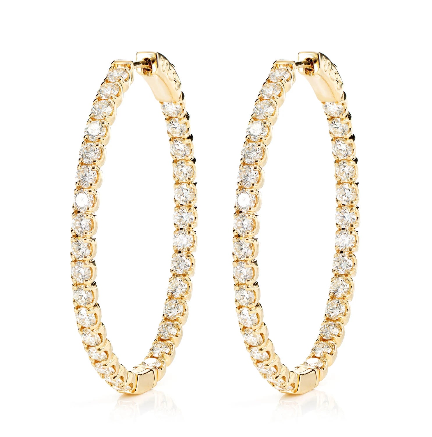 Oval Diamond Inside Outside Hoop Earrings 5.00ctw - in yellow gold